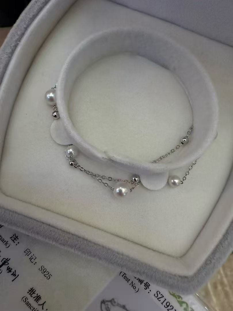 STARRY JEWELRY Solid Silver S925 Starry Sky Double layer Bracelet with Freshwater Pearl Aurora AK Round