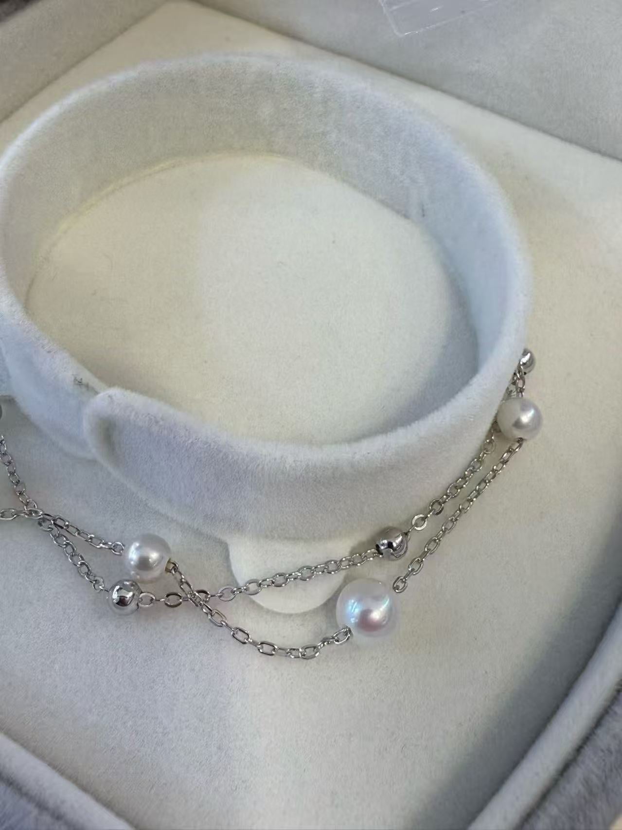 STARRY JEWELRY Solid Silver S925 Starry Sky Double layer Bracelet with Freshwater Pearl Aurora AK Round