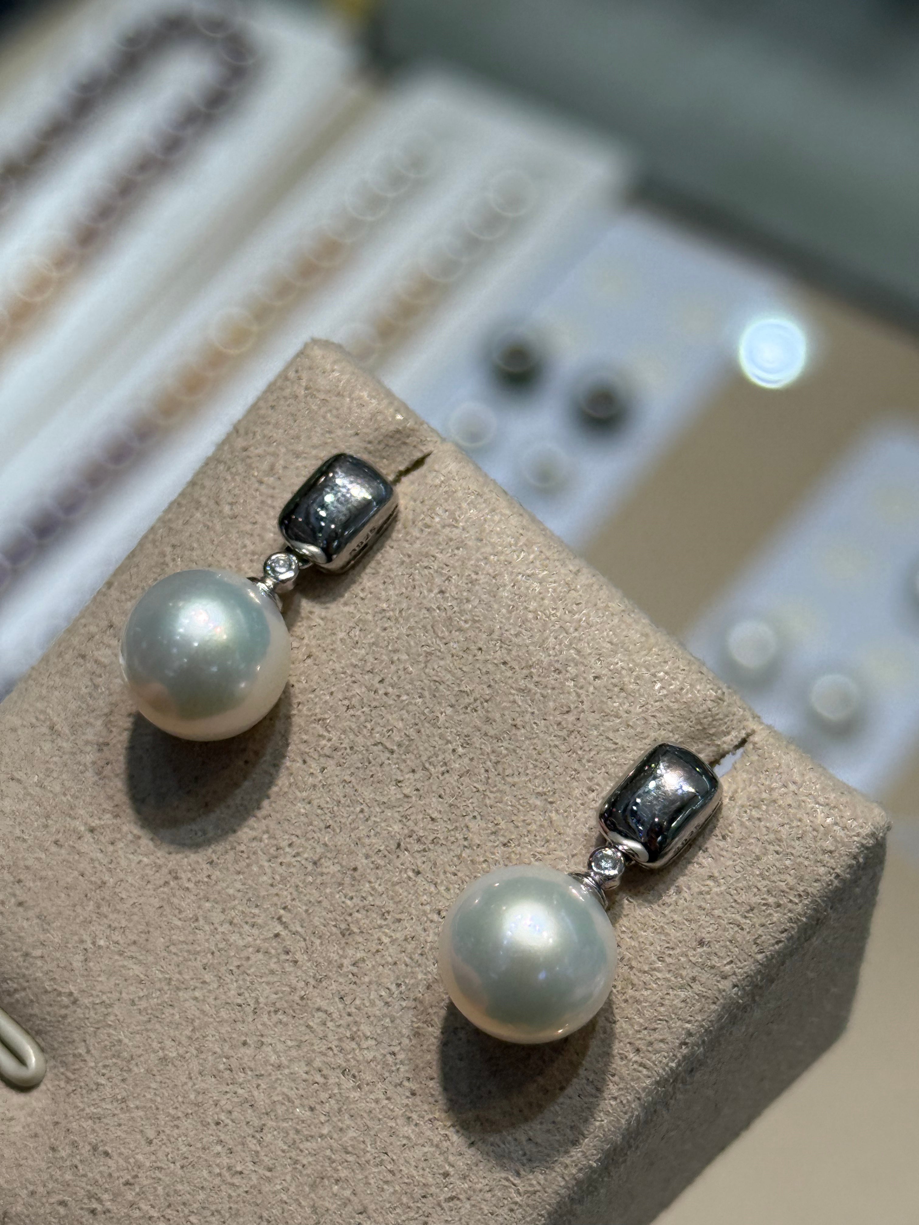 STARRY JEWELRY Natural freshwater pearl earrings, earrings, earrings, pendants, round and flawless 10-11mm pure silver S925