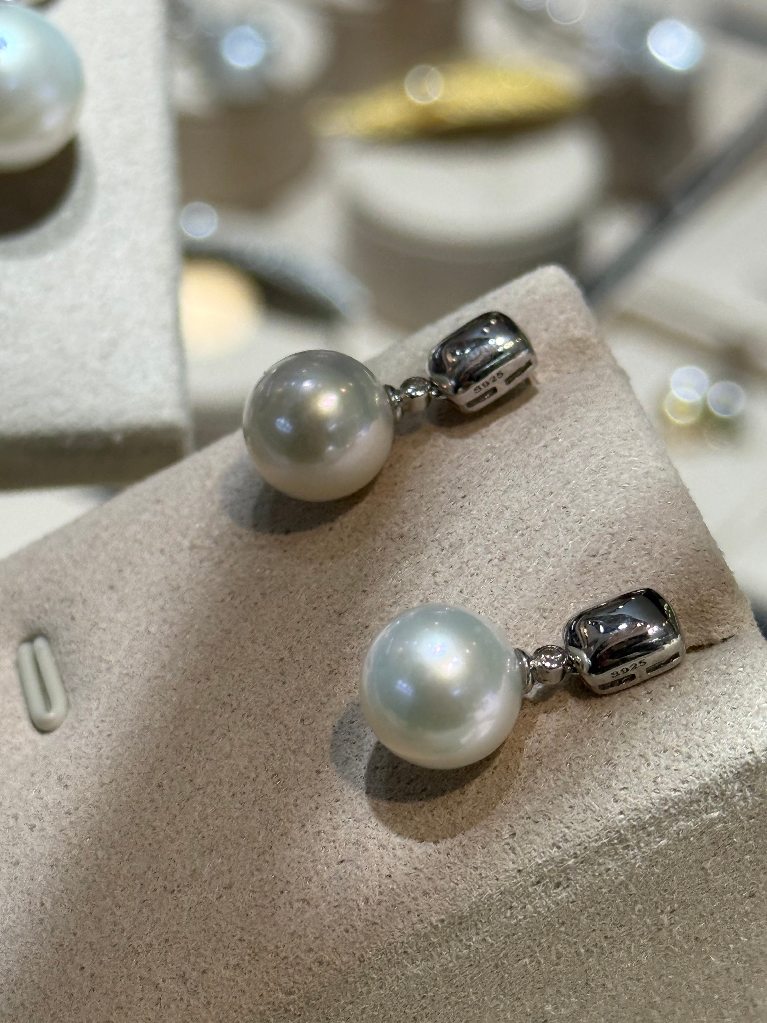 STARRY JEWELRY Natural freshwater pearl earrings, earrings, earrings, pendants, round and flawless 10-11mm pure silver S925