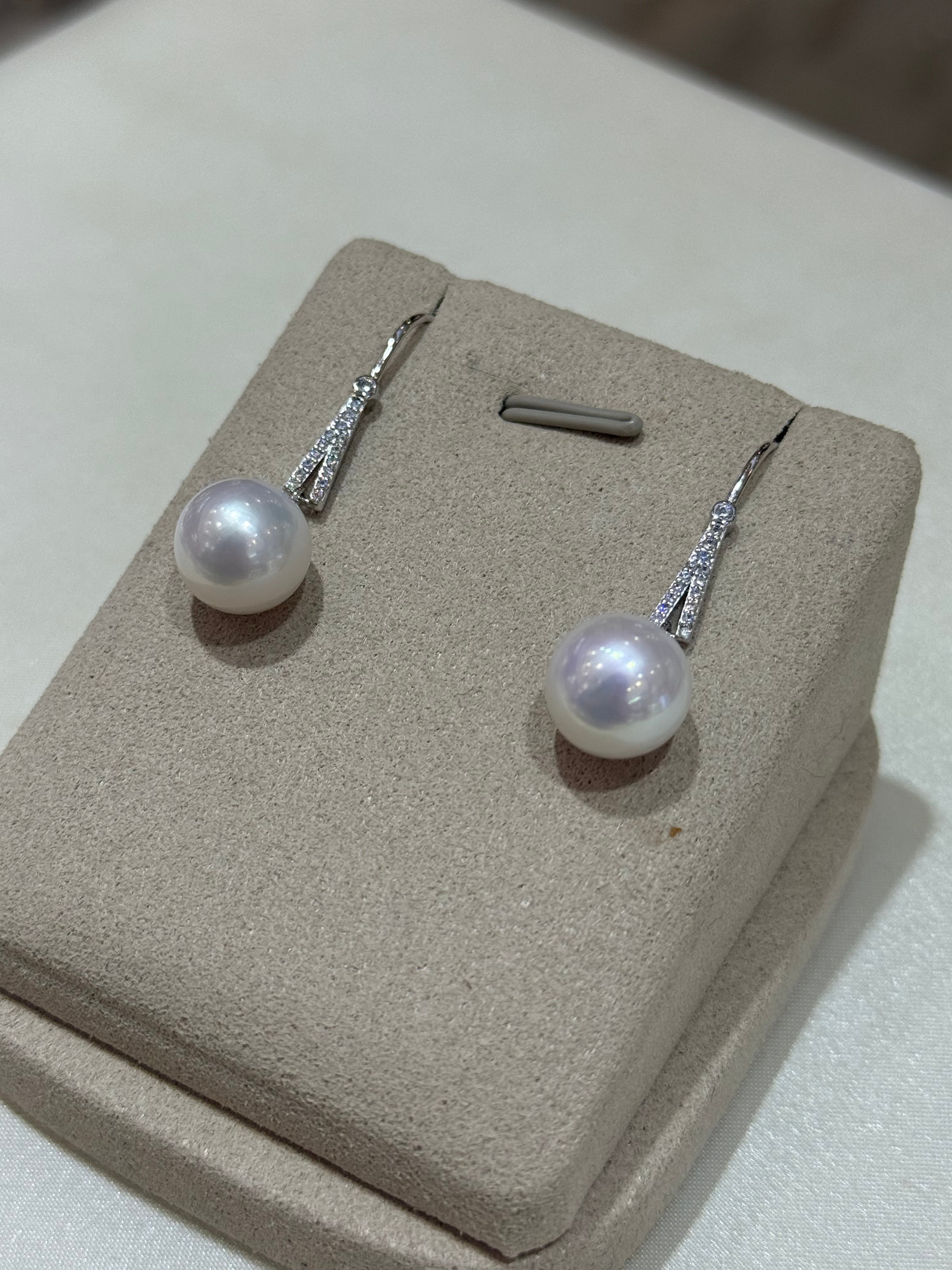 STARRY JEWELRY 10-11mm Round Natural Pearl Drop Earrings, Virtually Flawless, S925 Silver Setting, Face-Framing