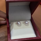 STARRY JEWELRY Sea water natural pearl Akoya round 8-8.5mm daily size 18k earrings extremely strong light