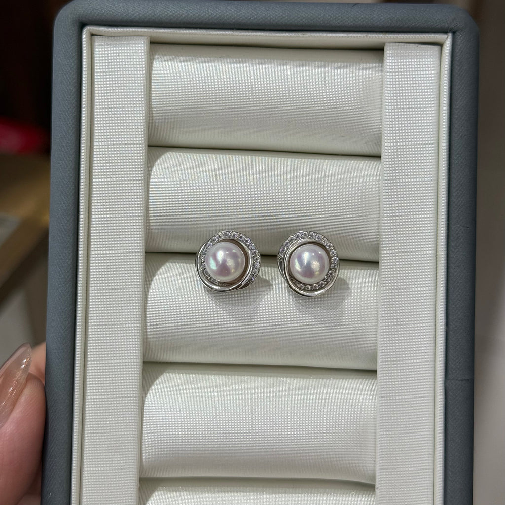 STARRY JEWELRY 【 Round Dance 】 Akoya seawater extremely strong light 7.5-8mm basic flawless sparkling diamond S925 silver