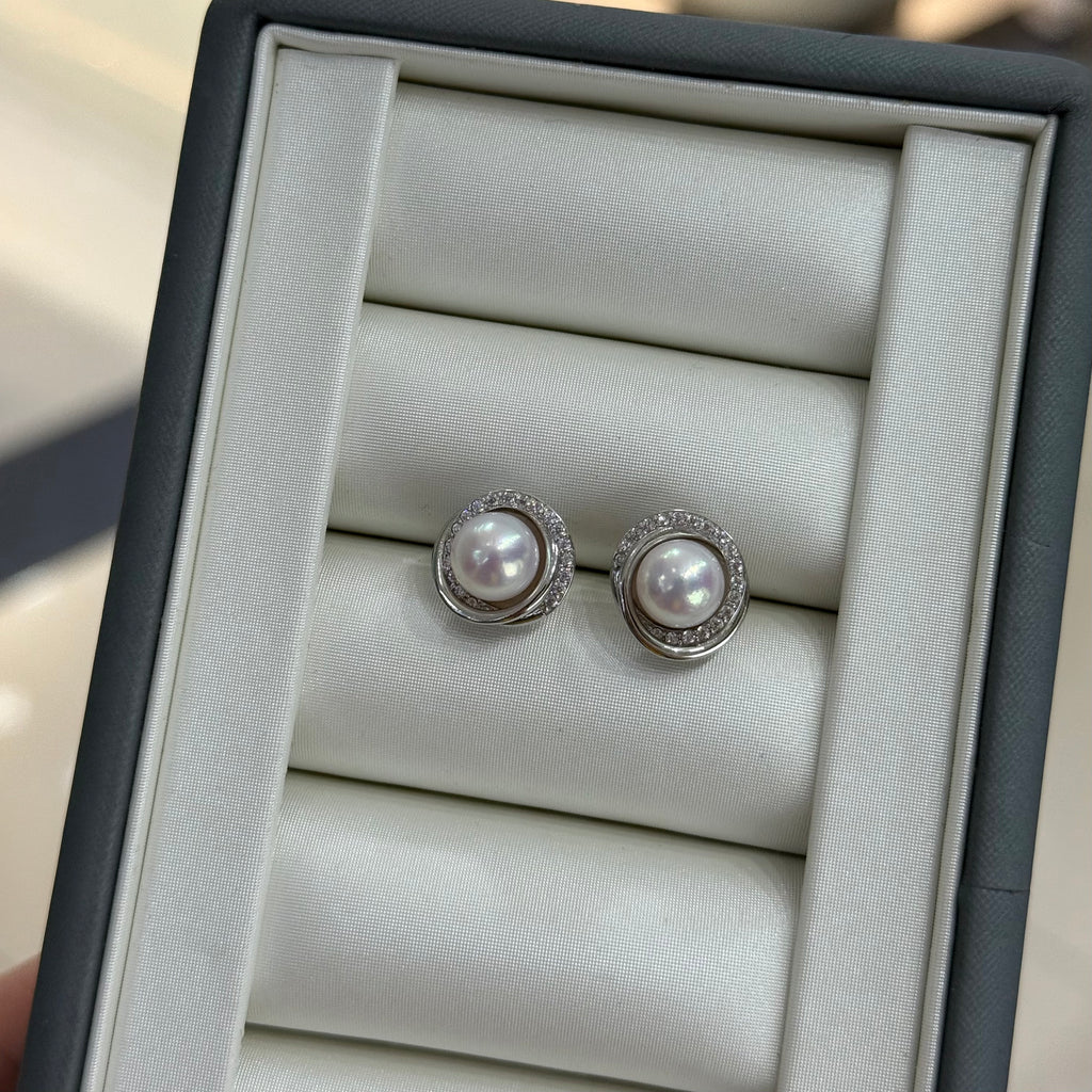 STARRY JEWELRY 【 Round Dance 】 Akoya seawater extremely strong light 7.5-8mm basic flawless sparkling diamond S925 silver