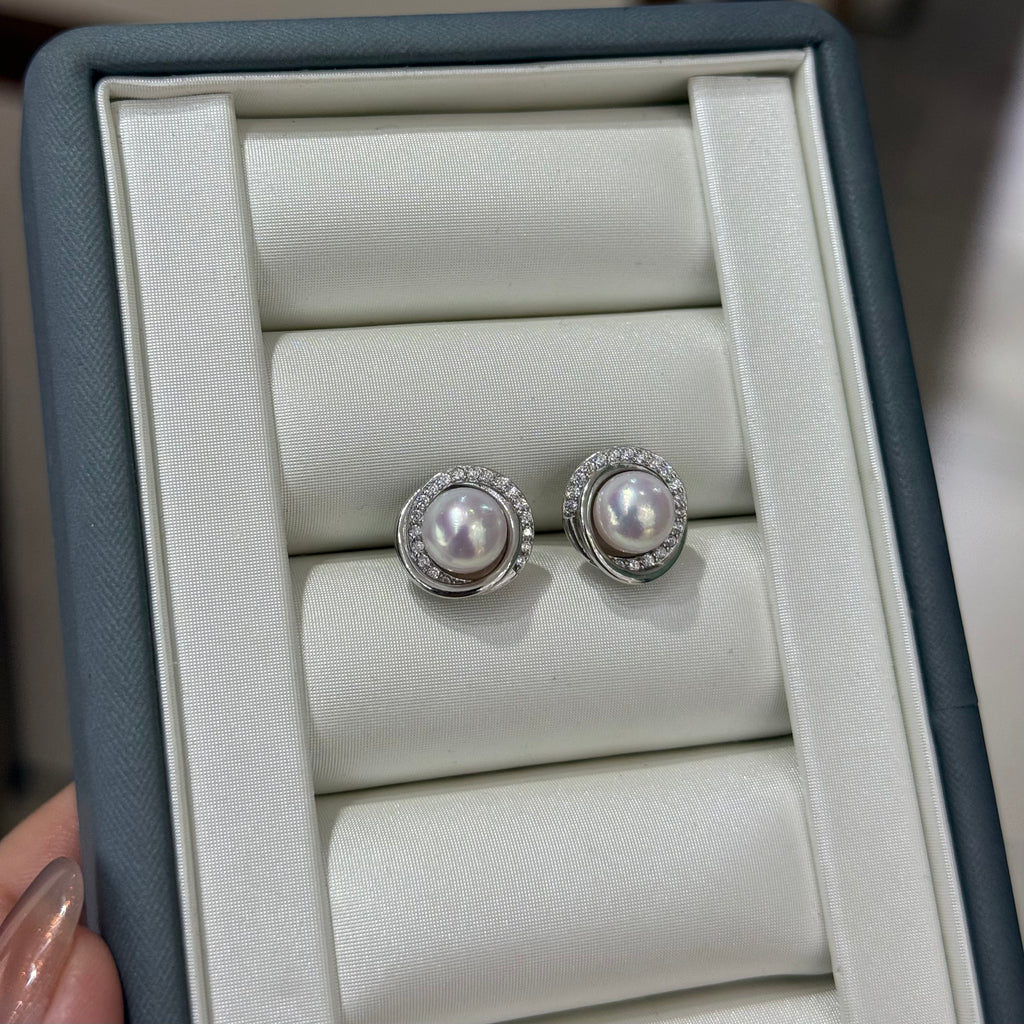STARRY JEWELRY 【 Round Dance 】 Akoya seawater extremely strong light 7.5-8mm basic flawless sparkling diamond S925 silver