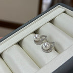 STARRY JEWELRY 【 Fu Lu Shuang Quan 】 Sea water natural pearl Akoya gourd sparkling diamond earrings 6.5-7mm basically flawless
