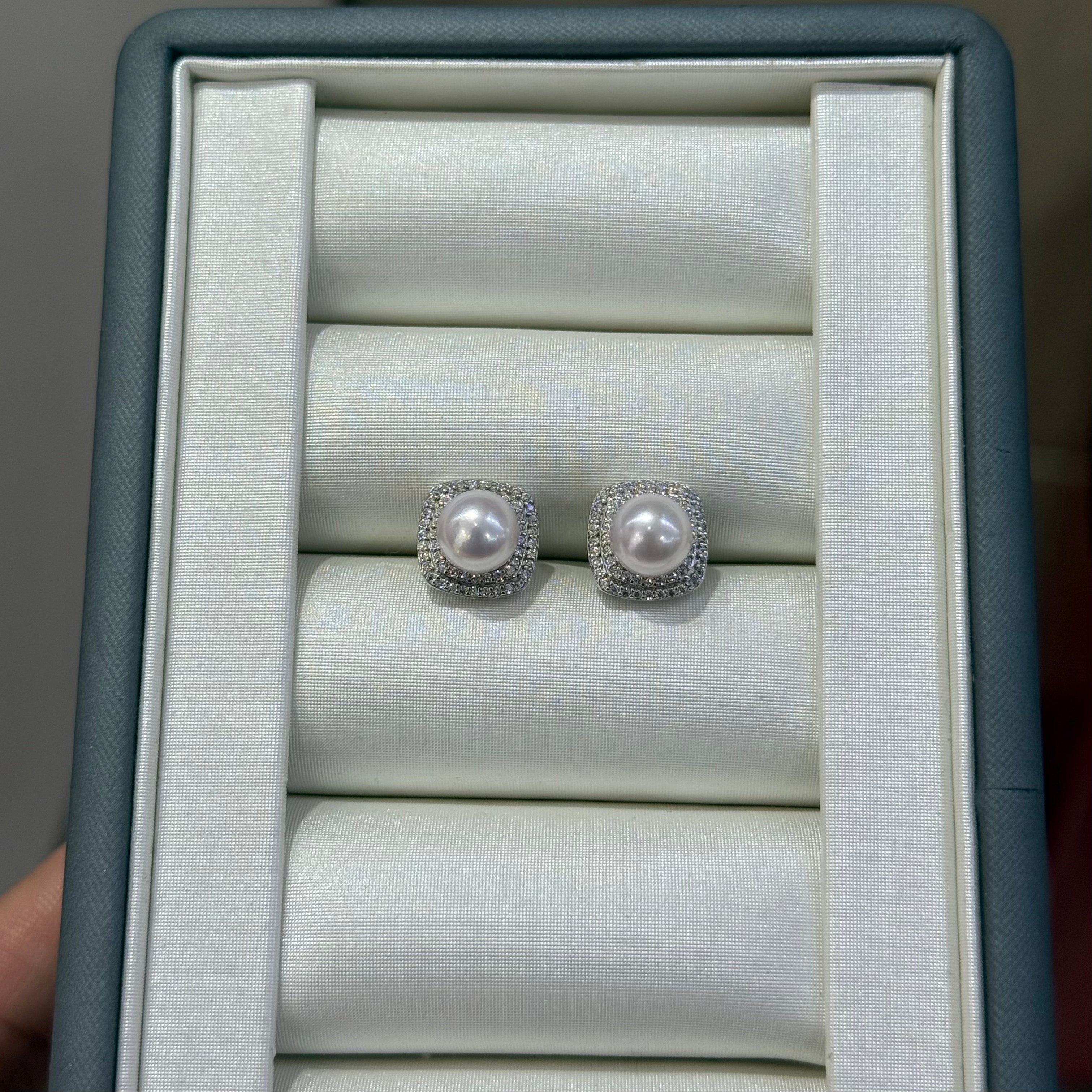 STARRY JEWELRY 【 Fangyu 】 Natural seawater pearl Akoya earrings exquisite temperament and style