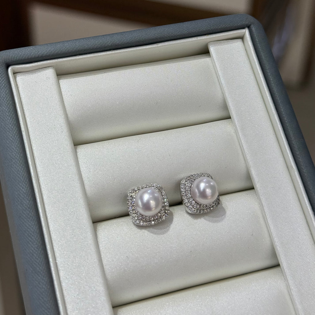 STARRY JEWELRY 【 Fangyu 】 Natural seawater pearl Akoya earrings exquisite temperament and style