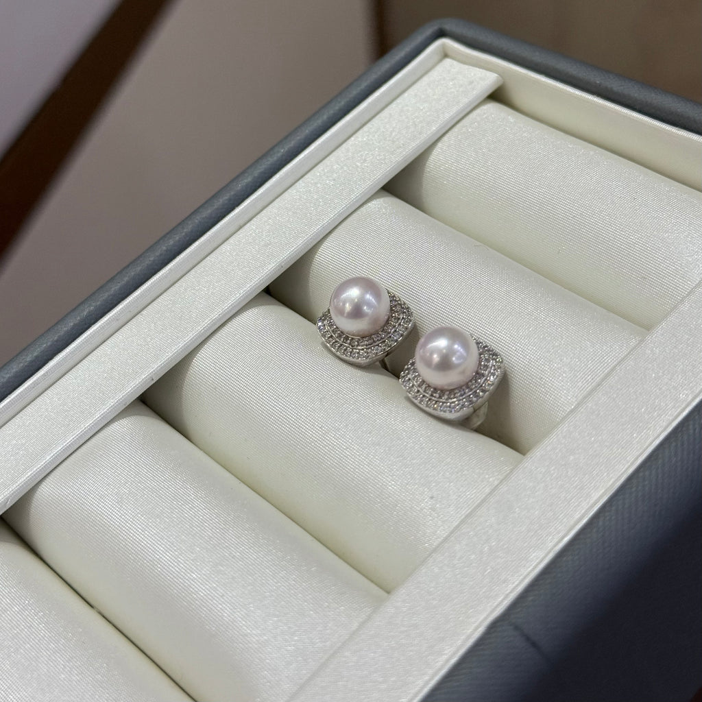 STARRY JEWELRY 【 Fangyu 】 Natural seawater pearl Akoya earrings exquisite temperament and style