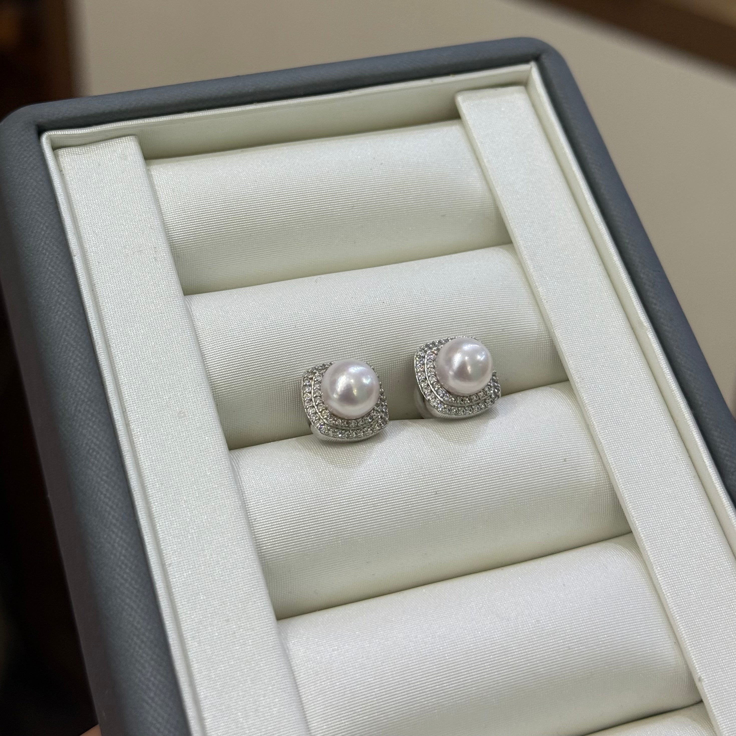 STARRY JEWELRY 【 Fangyu 】 Natural seawater pearl Akoya earrings exquisite temperament and style