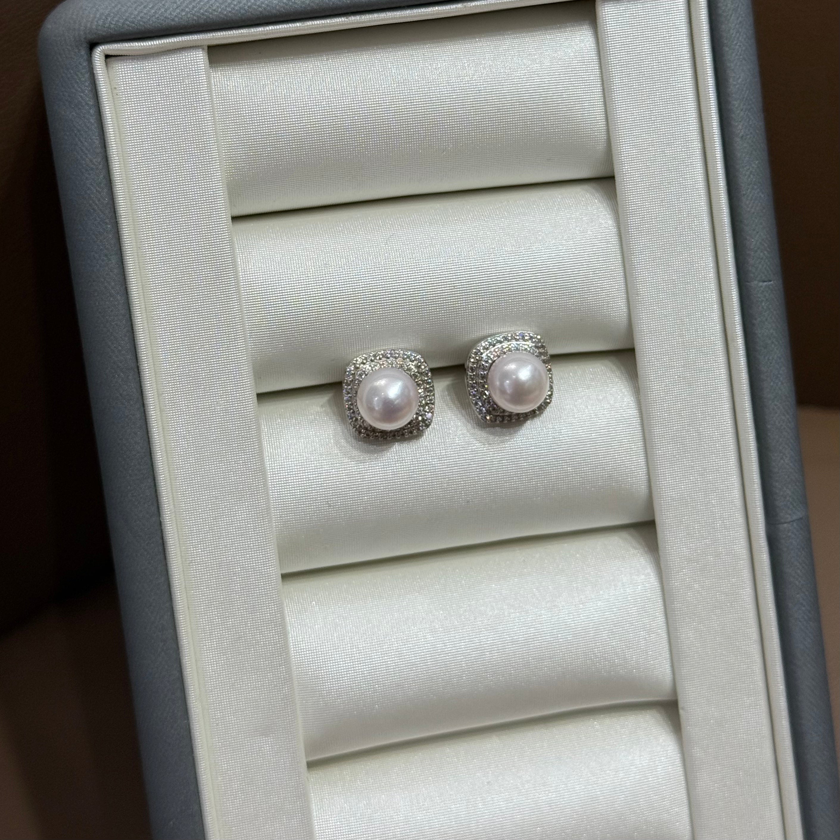 STARRY JEWELRY 【 Fangyu 】 Natural seawater pearl Akoya earrings exquisite temperament and style