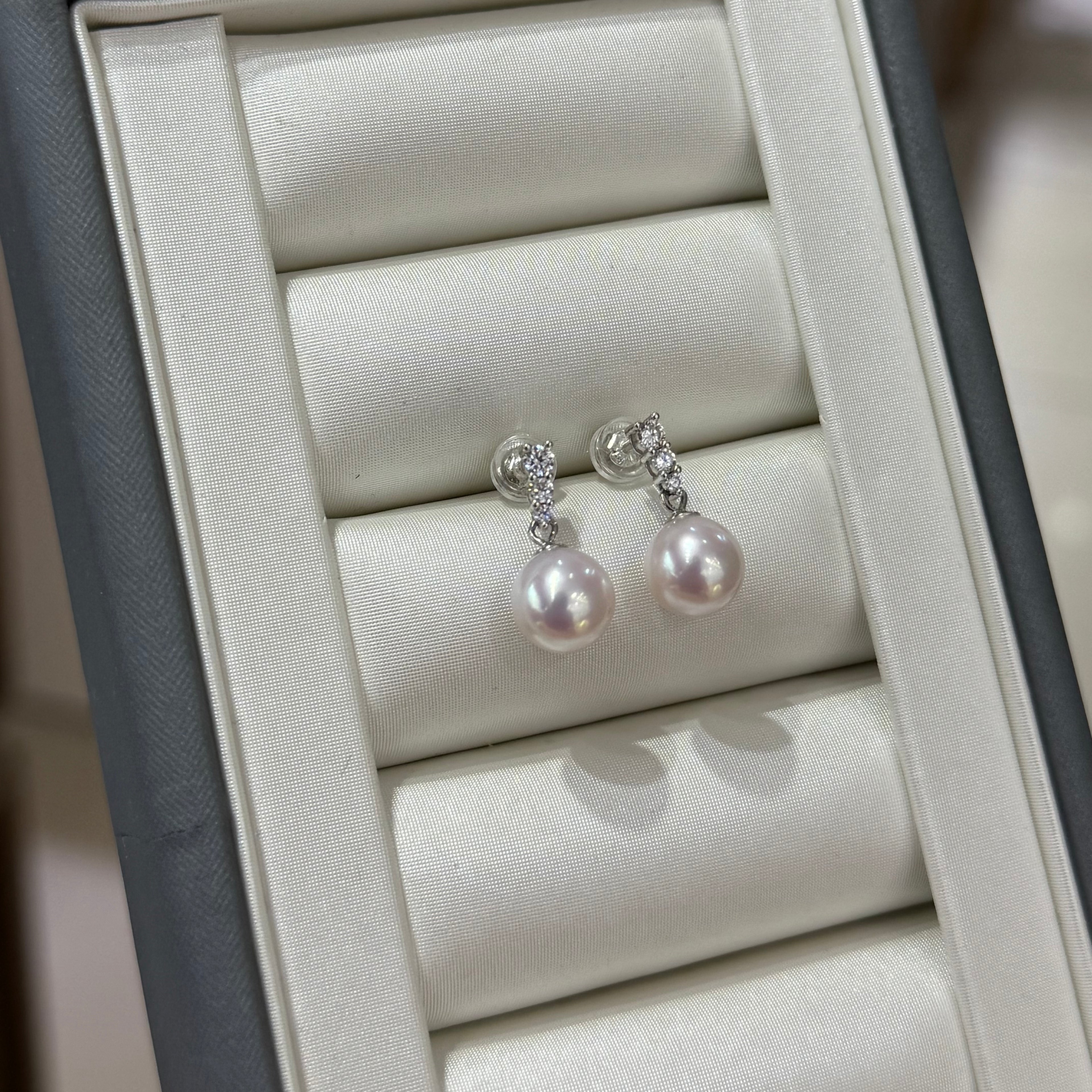 STARRY JEWELRY Akoya seawater pearl earrings 8-8.5mm, extremely strong light, almost flawless temperament, elegant and high-end feeling