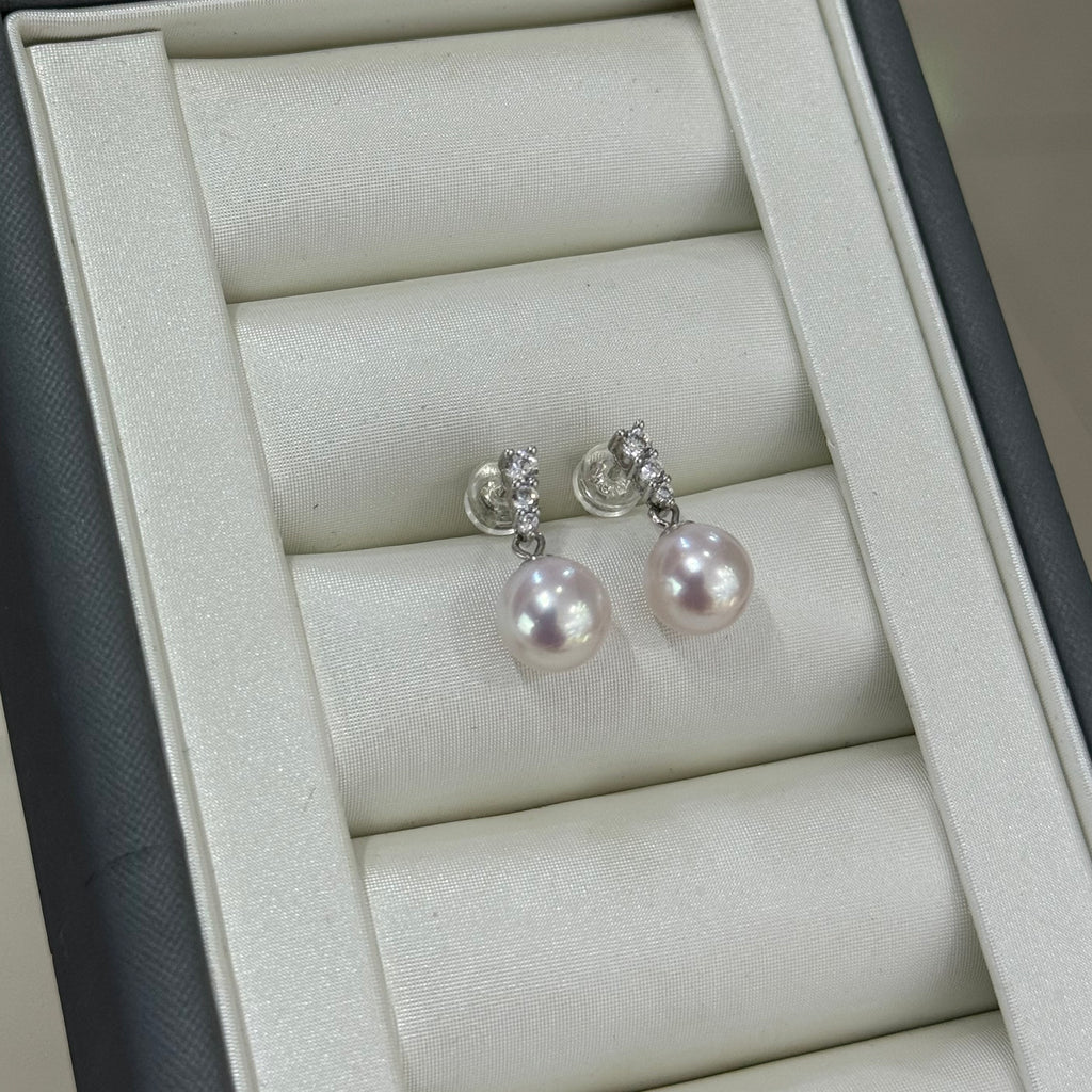STARRY JEWELRY Akoya seawater pearl earrings 8-8.5mm, extremely strong light, almost flawless temperament, elegant and high-end feeling