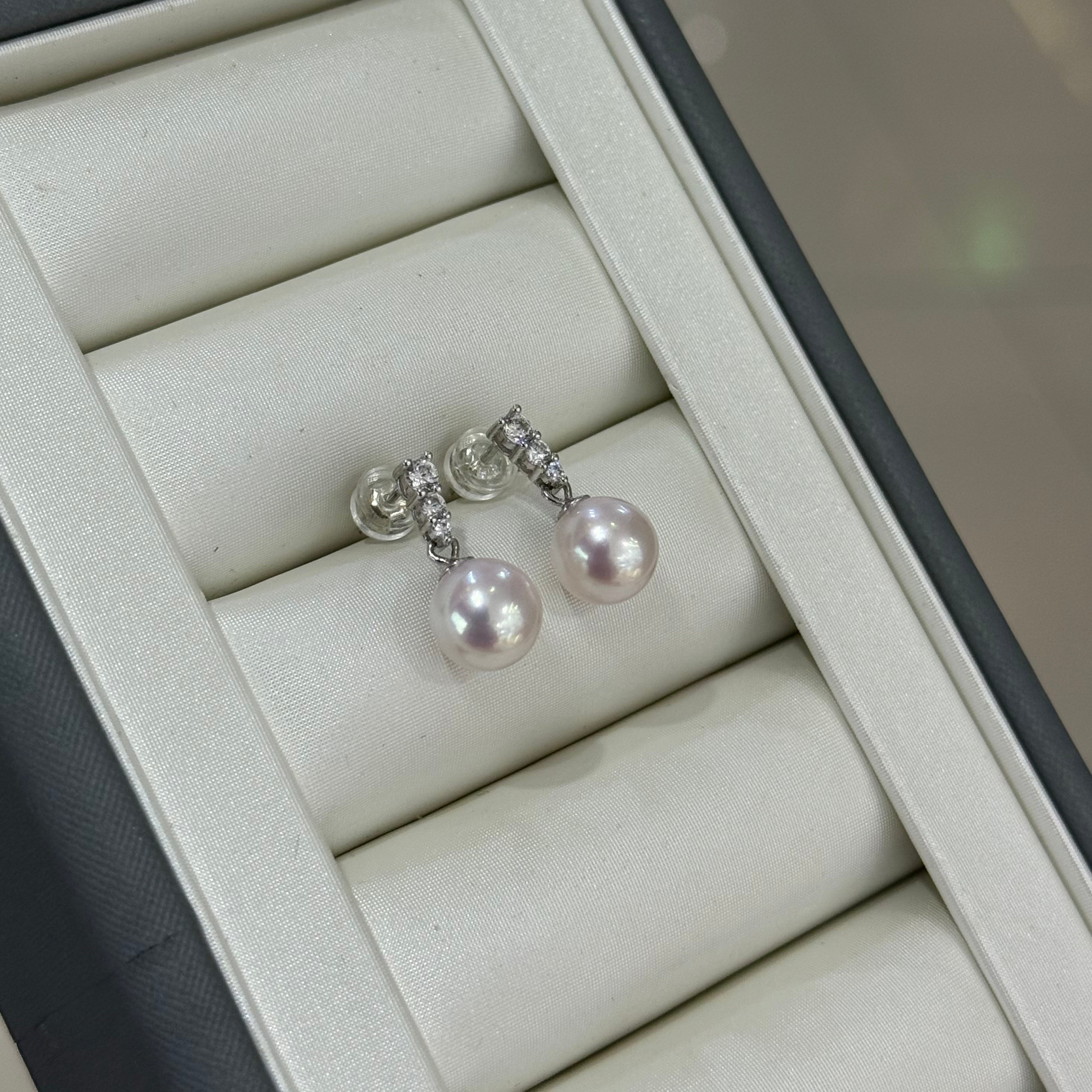 STARRY JEWELRY Akoya seawater pearl earrings 8-8.5mm, extremely strong light, almost flawless temperament, elegant and high-end feeling