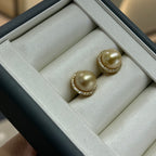 STARRY JEWELRY Sunrise Impressions: Sea Water Nanyang Golden Beads 12-13mm High Grade Pearl Earrings with Elegant Support