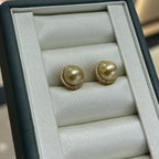 STARRY JEWELRY Sunrise Impressions: Sea Water Nanyang Golden Beads 12-13mm High Grade Pearl Earrings with Elegant Support
