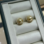 STARRY JEWELRY Sunrise Impressions: Sea Water Nanyang Golden Beads 12-13mm High Grade Pearl Earrings with Elegant Support