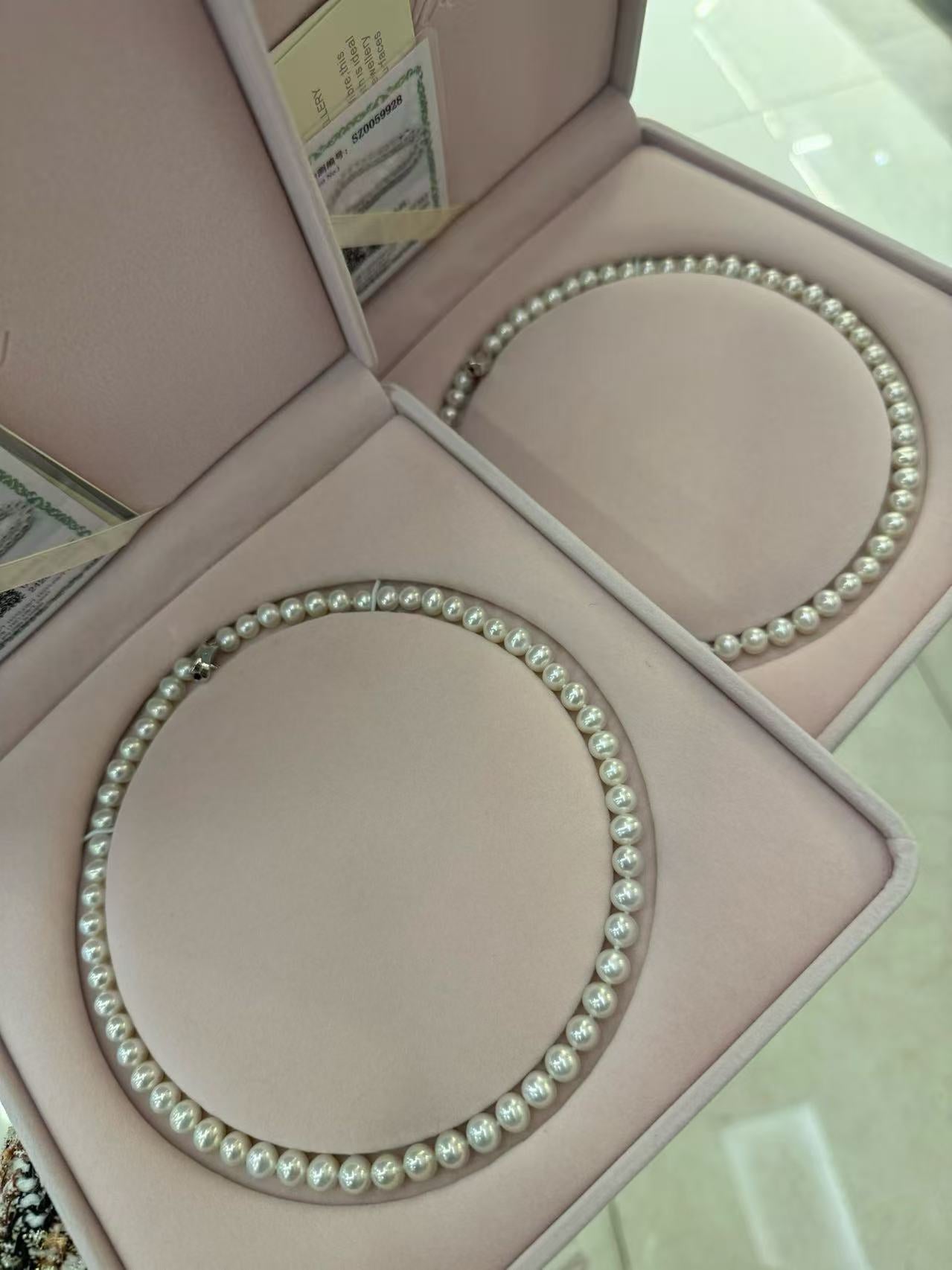 STARRY JEWELRY Natural freshwater pearl necklace 7-8mm, smooth and clean, nearly round, basically flawless, with sterling silver clasp