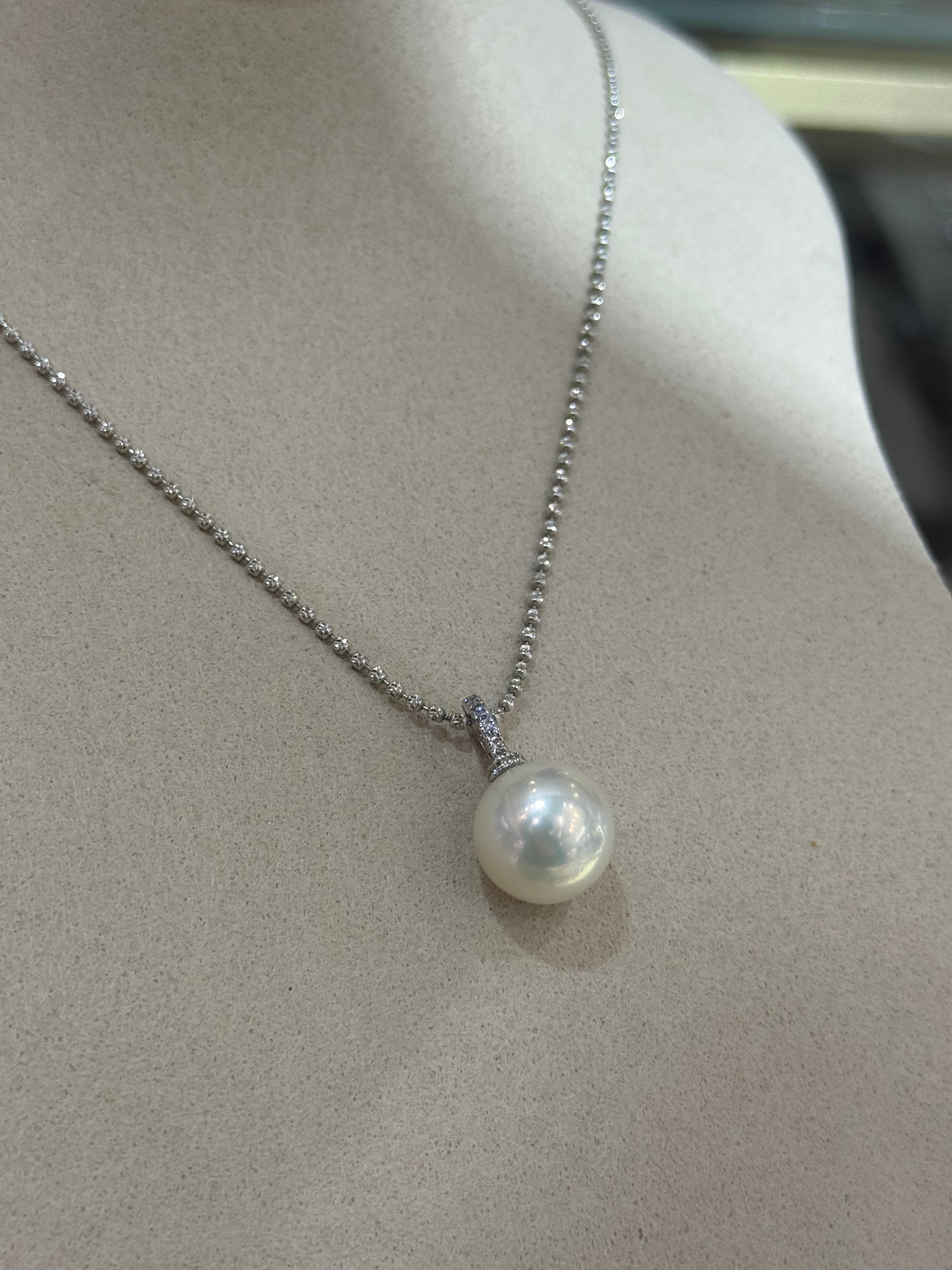STARRY JEWELRY [Naifu] AU White Flat-Natural Pearl Pendant, Perfectly Round, Basically Flawless, 12-13mm