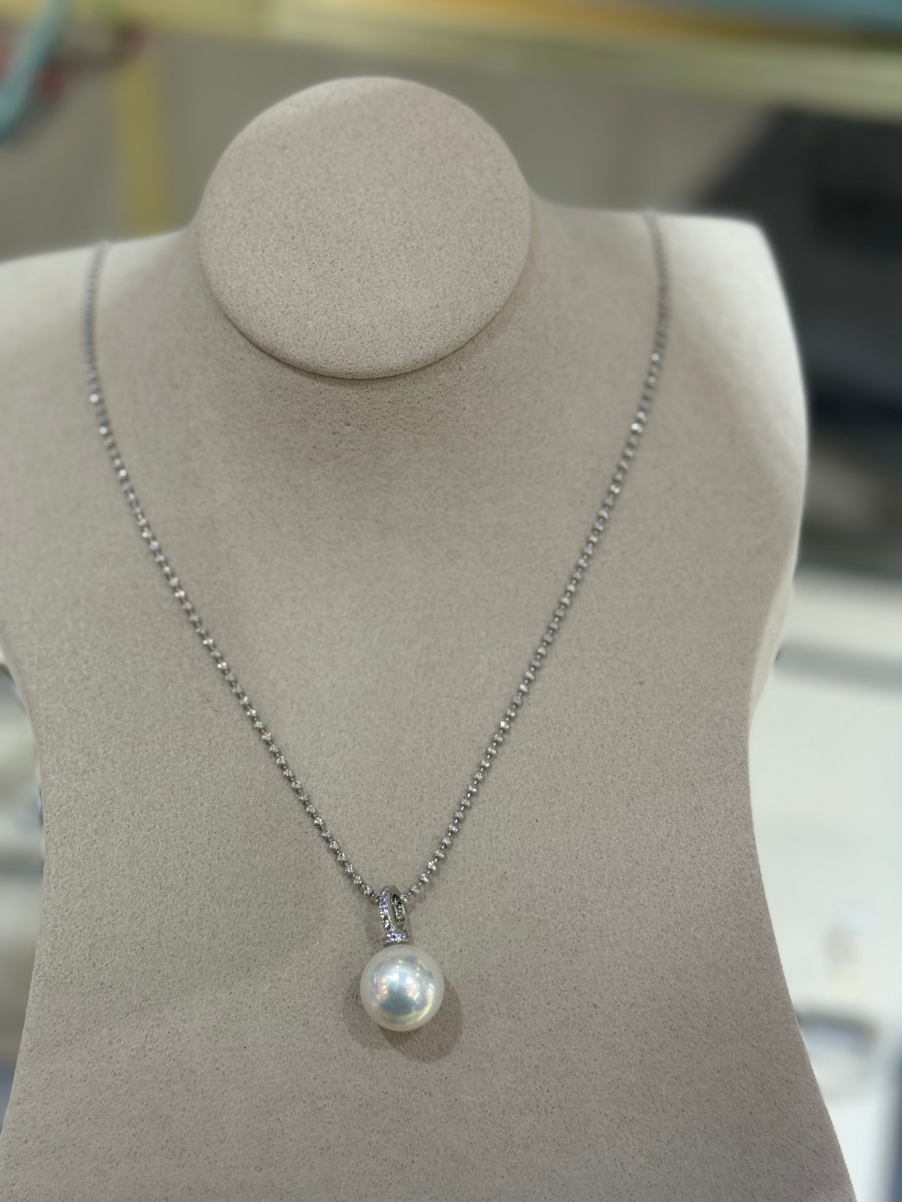 STARRY JEWELRY [Naifu] AU White Flat-Natural Pearl Pendant, Perfectly Round, Basically Flawless, 12-13mm