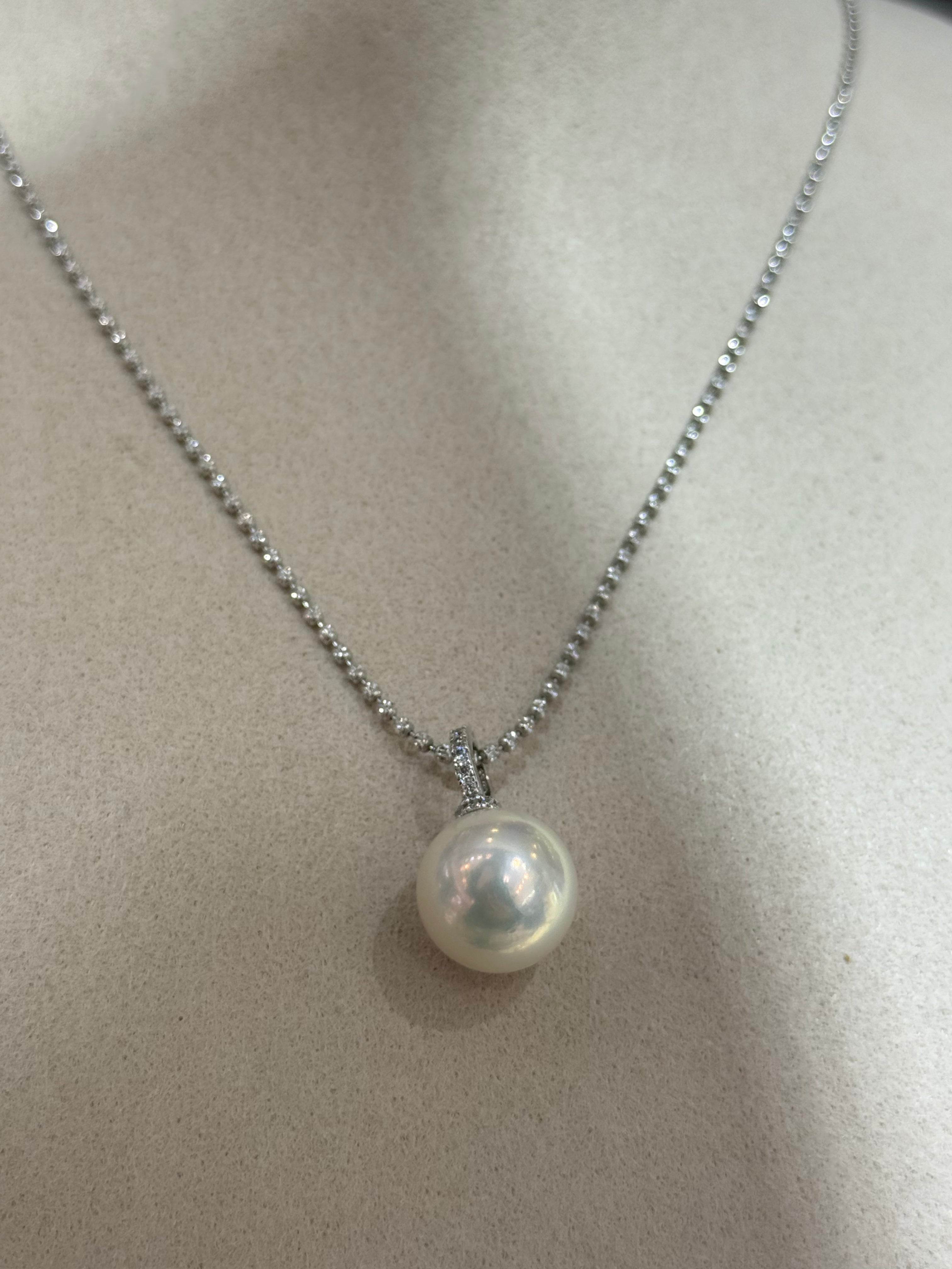 STARRY JEWELRY [Naifu] AU White Flat-Natural Pearl Pendant, Perfectly Round, Basically Flawless, 12-13mm