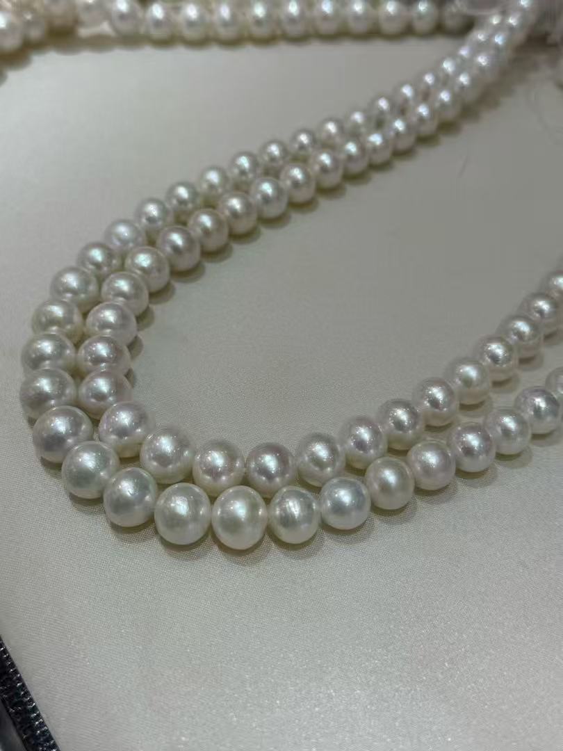 STARRY JEWELRY Natural freshwater pearls 9-11mm, pearl necklace with smooth and clean surface, paired with a sterling silver clasp, nearly round with strong luster