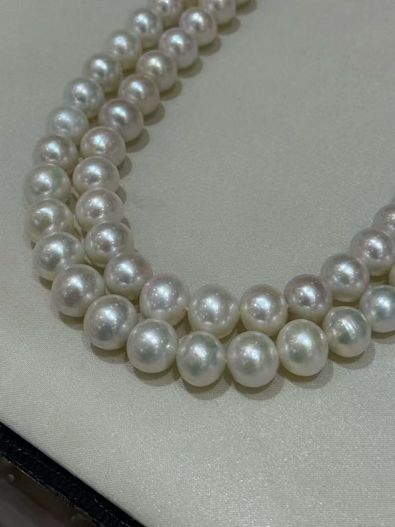 STARRY JEWELRY Natural freshwater pearls 9-11mm, pearl necklace with smooth and clean surface, paired with a sterling silver clasp, nearly round with strong luster