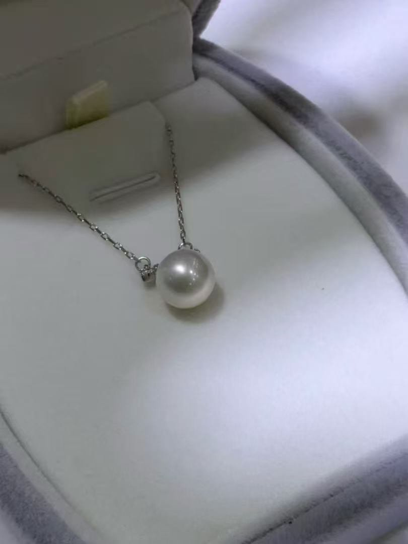 STARRY JEWELRY Single Balance Beam Diamond Necklace with Extra Bright Freshwater Pearl Pendant 8.5mm Pure Silver S925