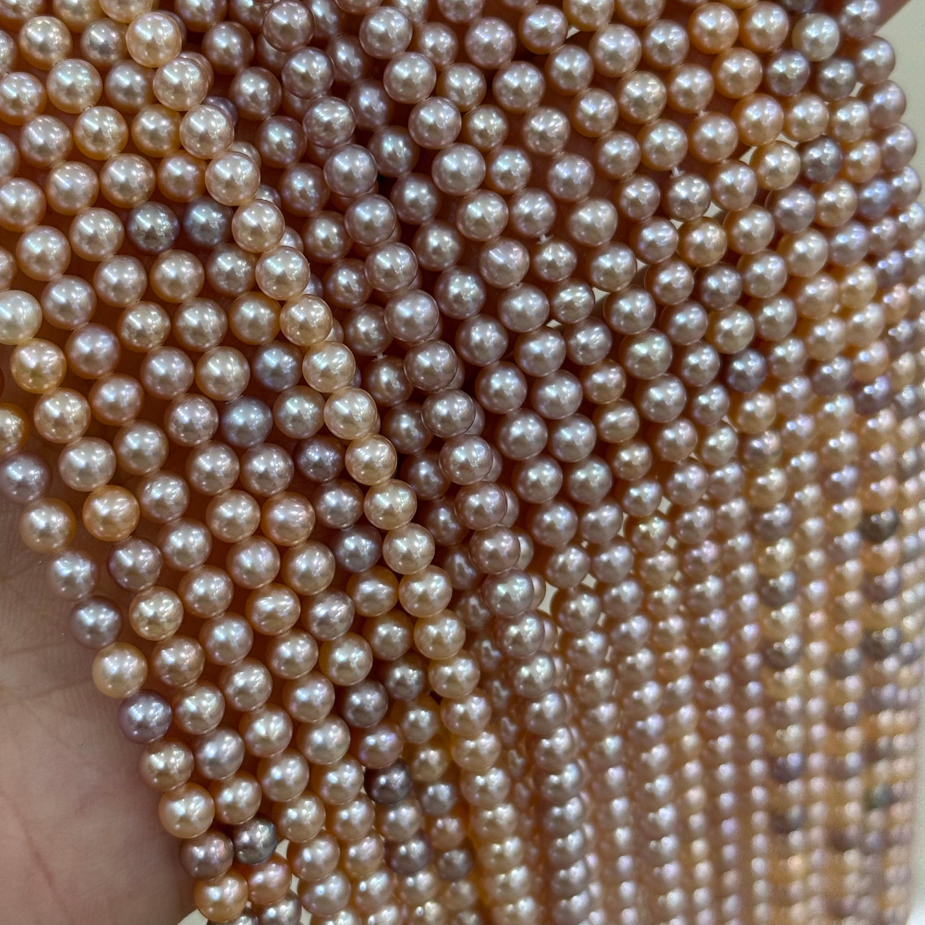 STARRY JEWELRY Natural freshwater pearls 3-4mm orange and purple small rice bead necklace, perfectly round, aurora effect, unique collarbone necklace