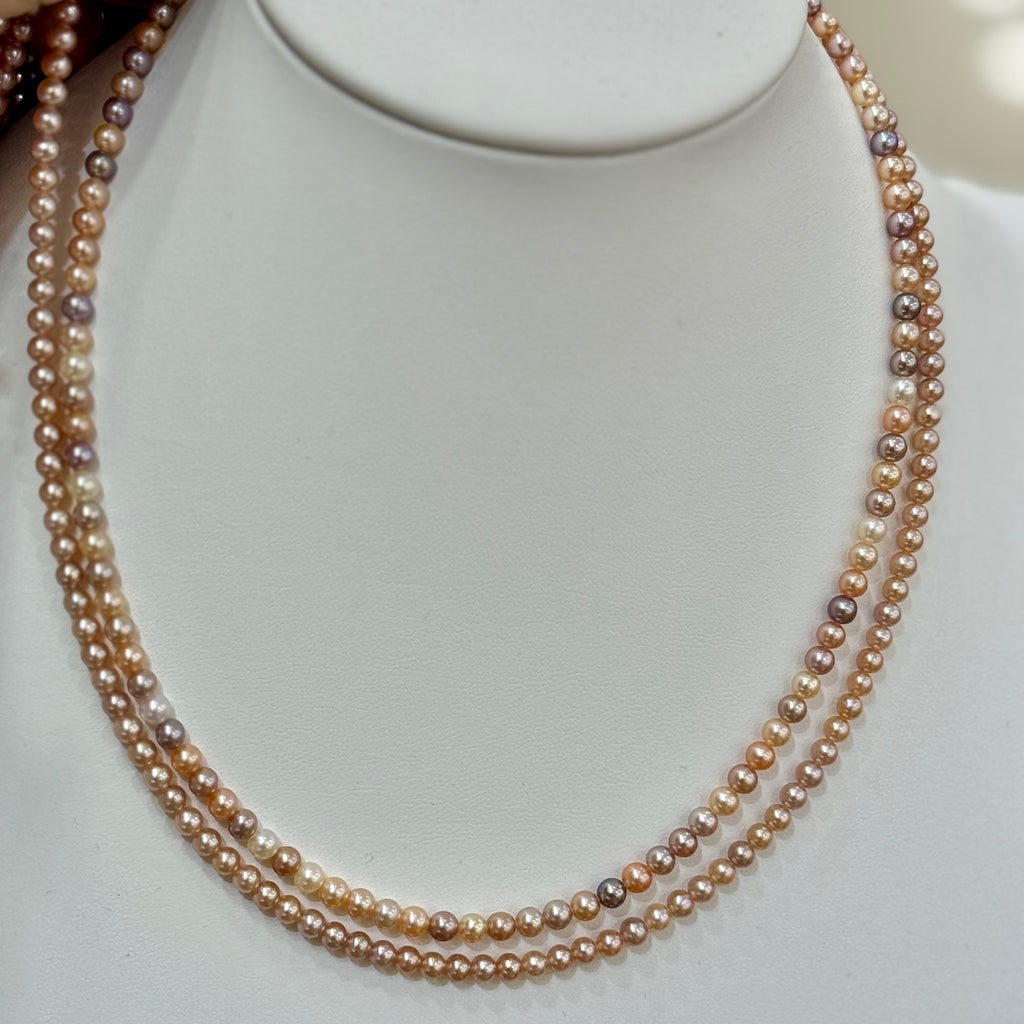 STARRY JEWELRY Natural freshwater pearls 3-4mm orange and purple small rice bead necklace, perfectly round, aurora effect, unique collarbone necklace