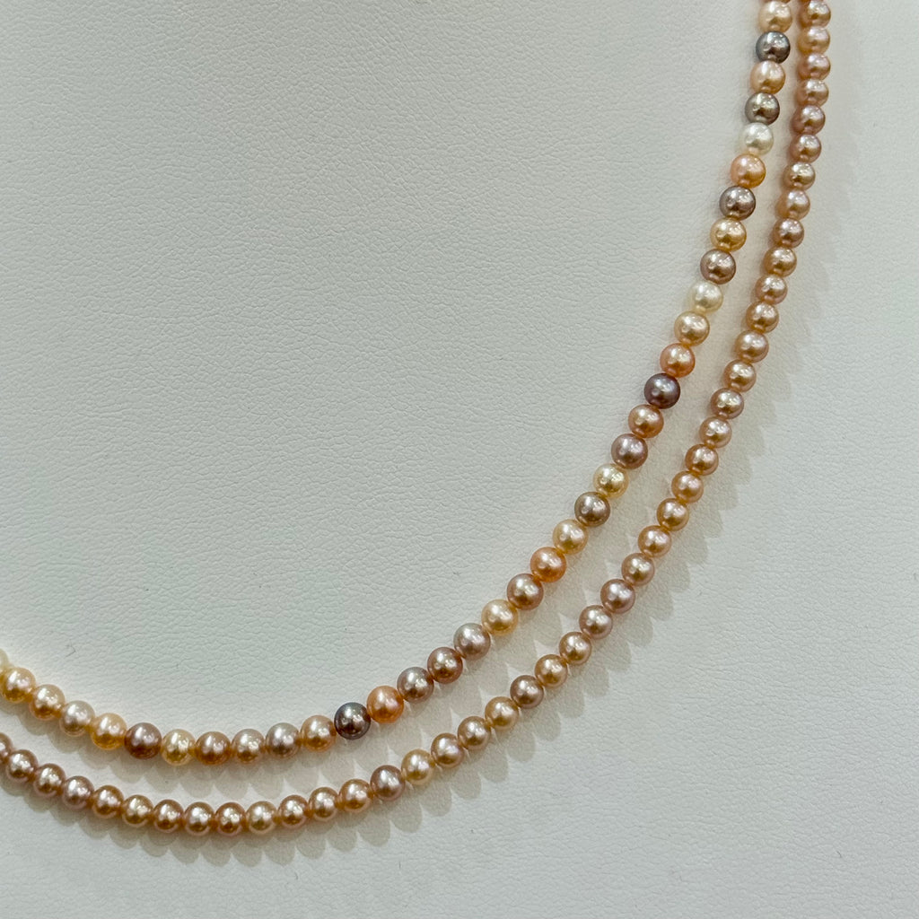 STARRY JEWELRY Natural freshwater pearls 3-4mm orange and purple small rice bead necklace, perfectly round, aurora effect, unique collarbone necklace