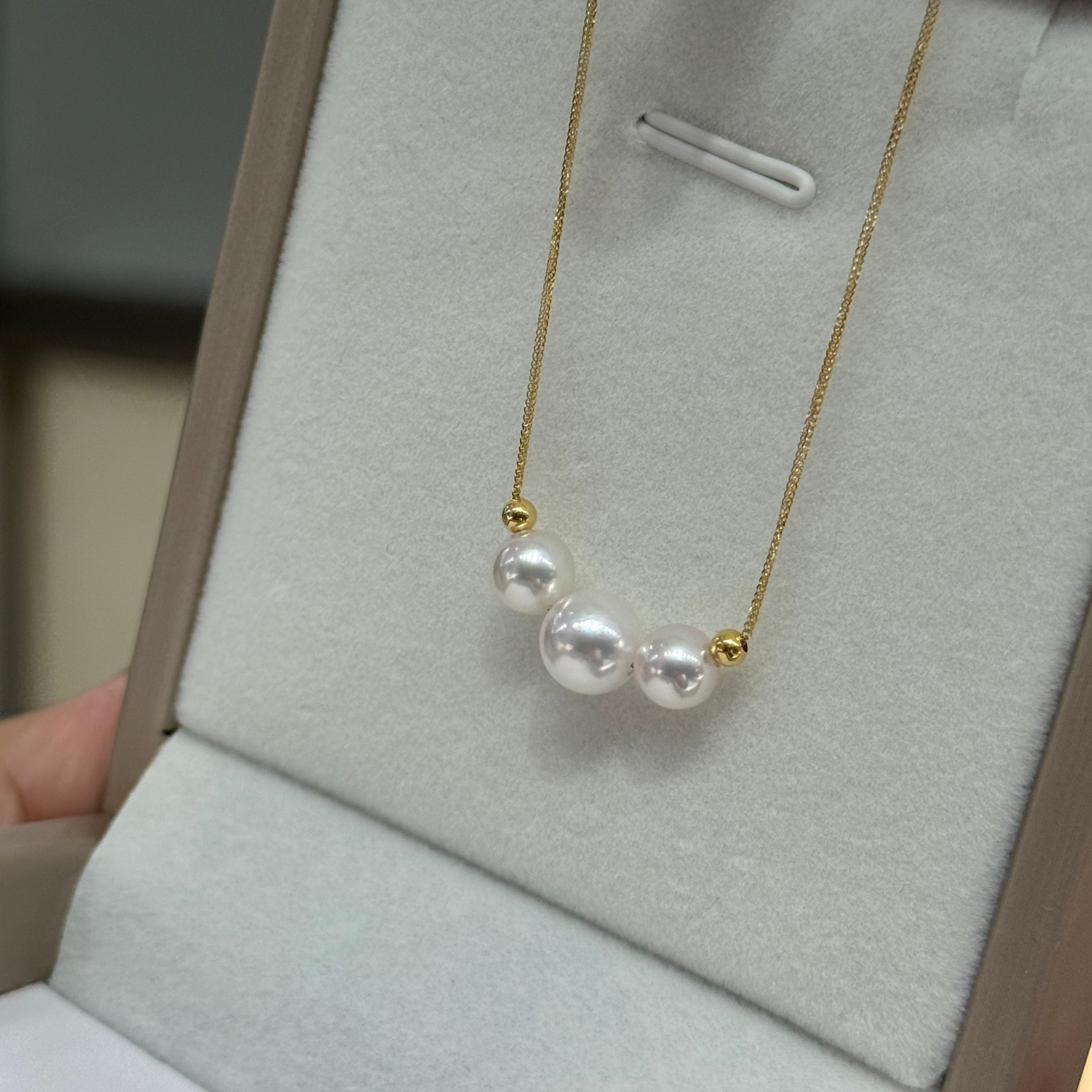 STARRY JEWELRY 😊 Akoya Sea Water Pearl Necklace in 18k Gold, Light Luxury French Style, Fairy Glow, 5.5-7mm