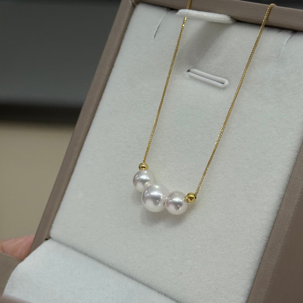 STARRY JEWELRY 😊 Akoya Sea Water Pearl Necklace in 18k Gold, Light Luxury French Style, Fairy Glow, 5.5-7mm
