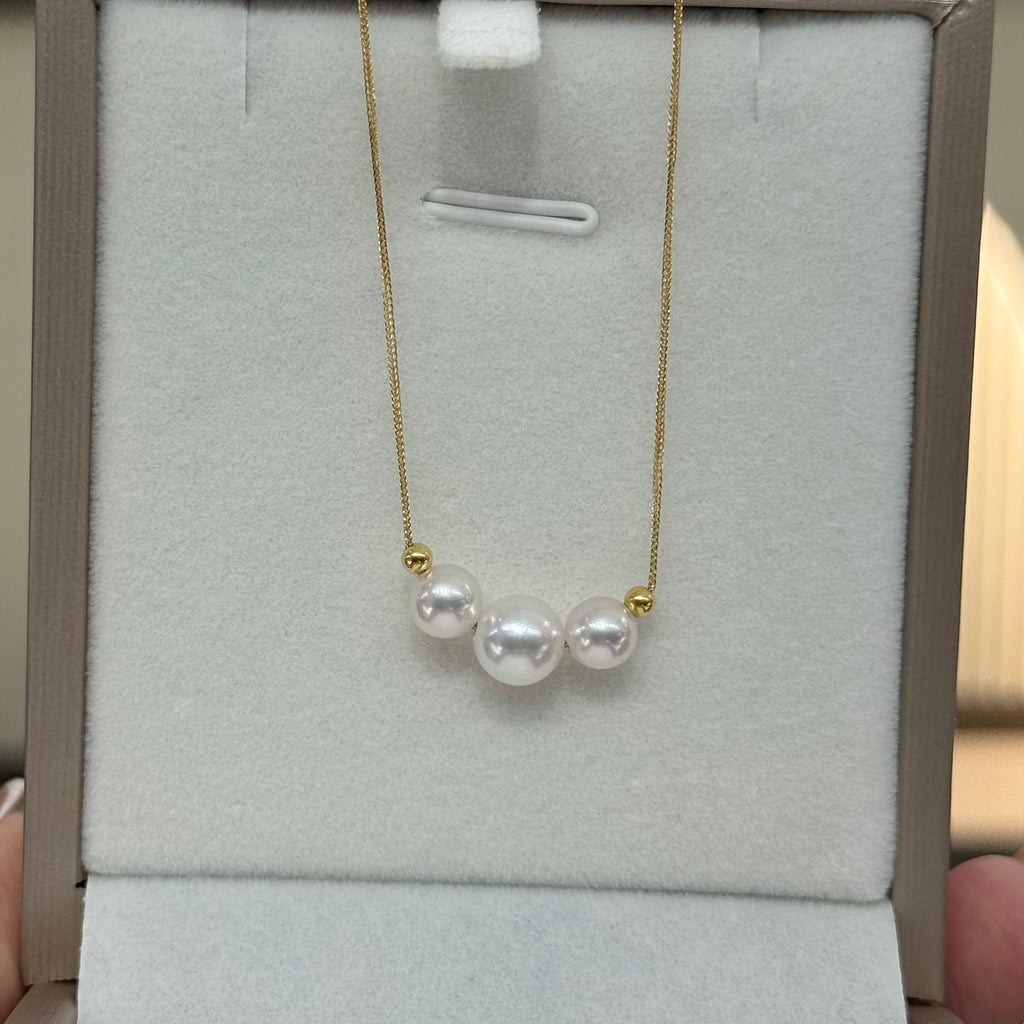 STARRY JEWELRY 😊 Akoya Sea Water Pearl Necklace in 18k Gold, Light Luxury French Style, Fairy Glow, 5.5-7mm