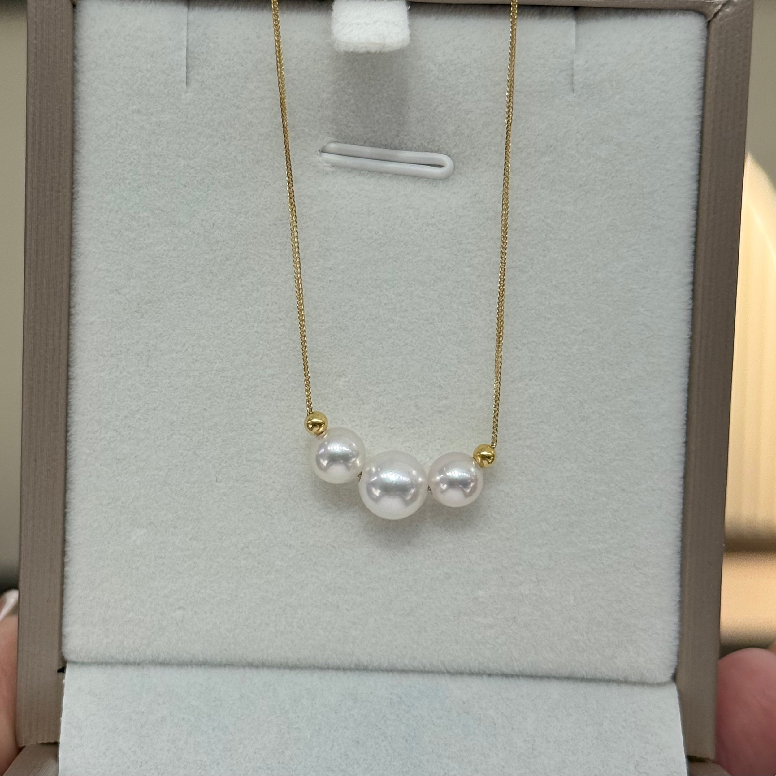 STARRY JEWELRY 😊 Akoya Sea Water Pearl Necklace in 18k Gold, Light Luxury French Style, Fairy Glow, 5.5-7mm
