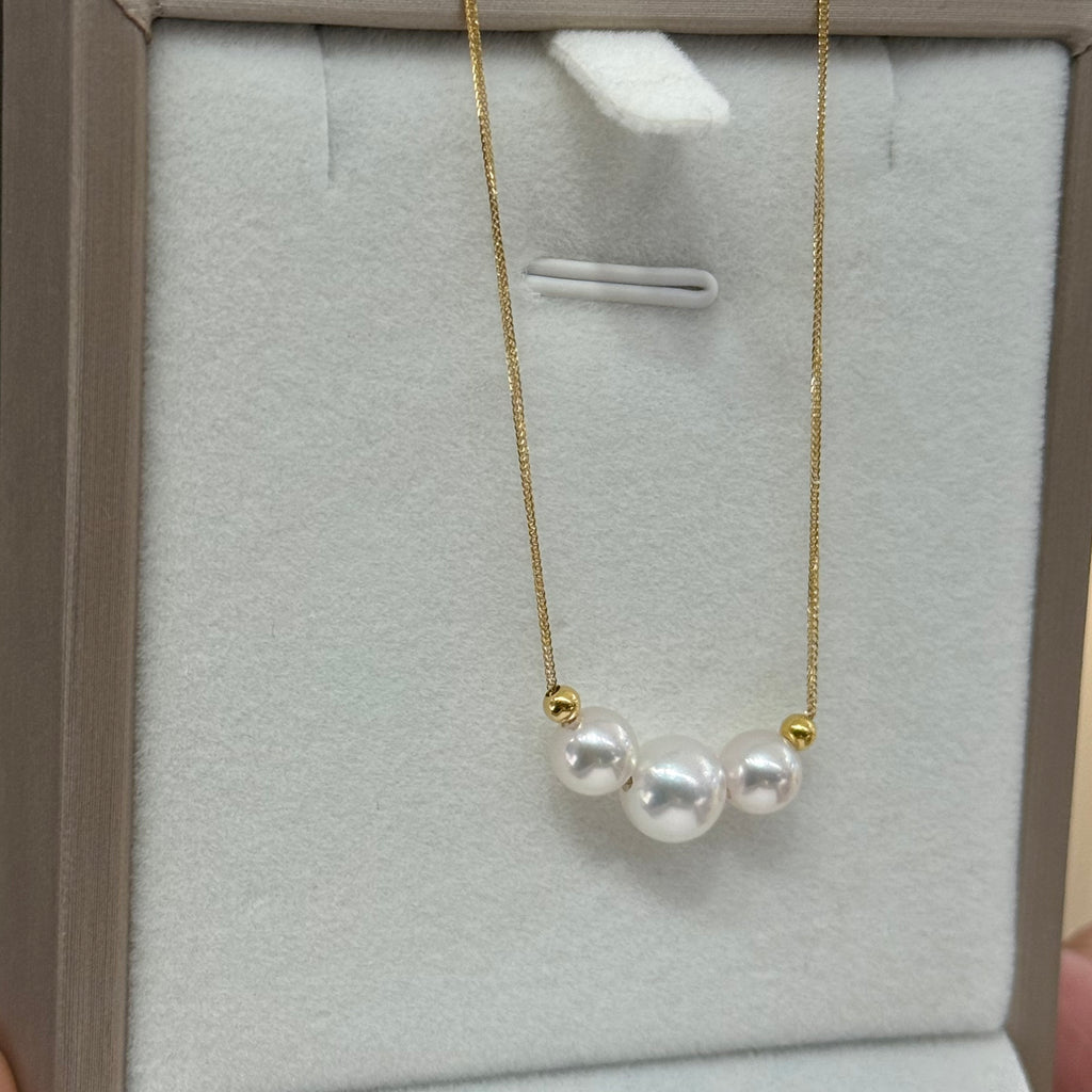 STARRY JEWELRY 😊 Akoya Sea Water Pearl Necklace in 18k Gold, Light Luxury French Style, Fairy Glow, 5.5-7mm