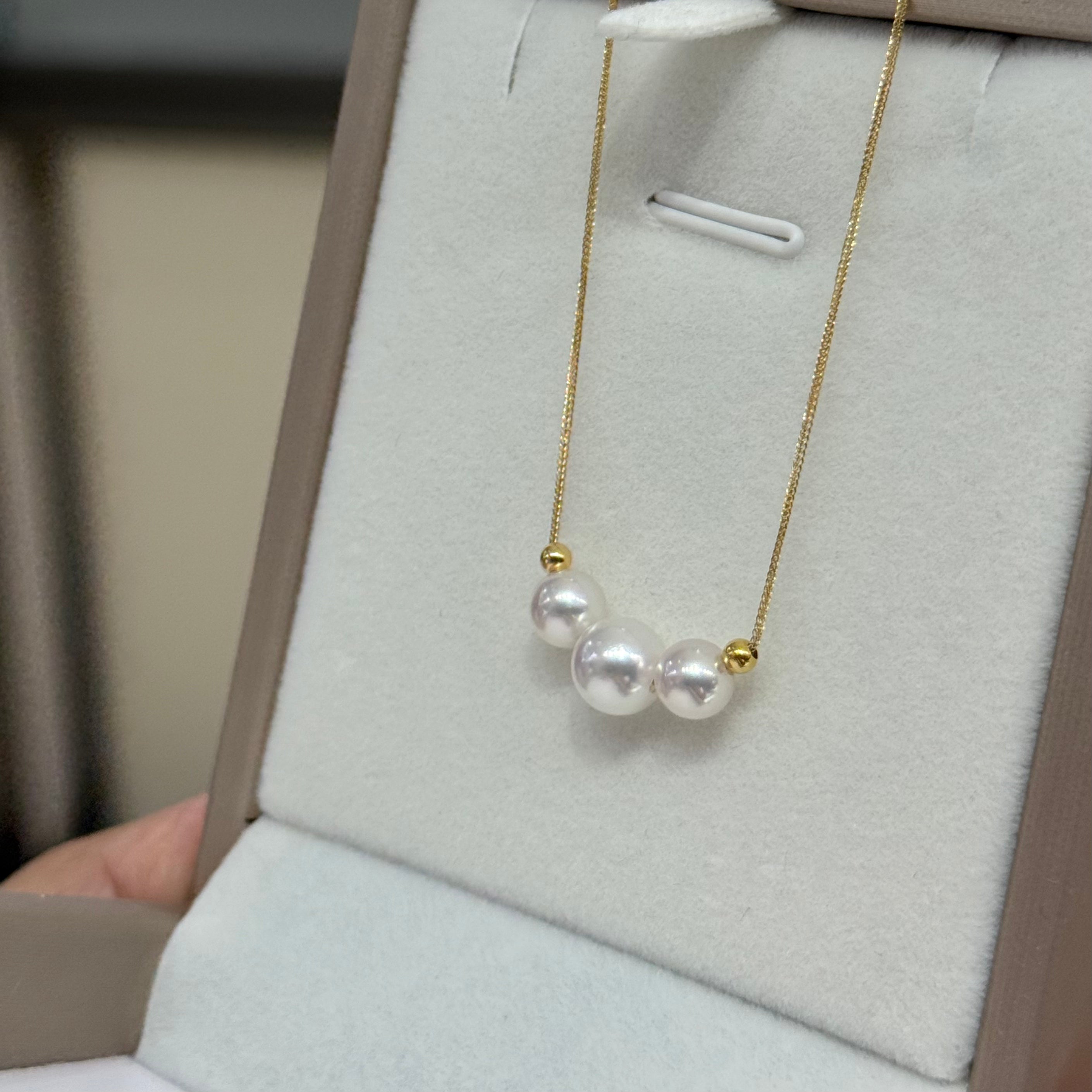 STARRY JEWELRY 😊 Akoya Sea Water Pearl Necklace in 18k Gold, Light Luxury French Style, Fairy Glow, 5.5-7mm