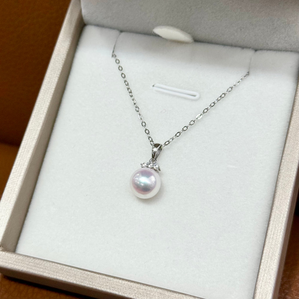 STARRY JEWELRY One-Star Natural Seawater Akoya Pearl Collar Necklace with French Charm 8-8.5mm 18k Gold Clasp