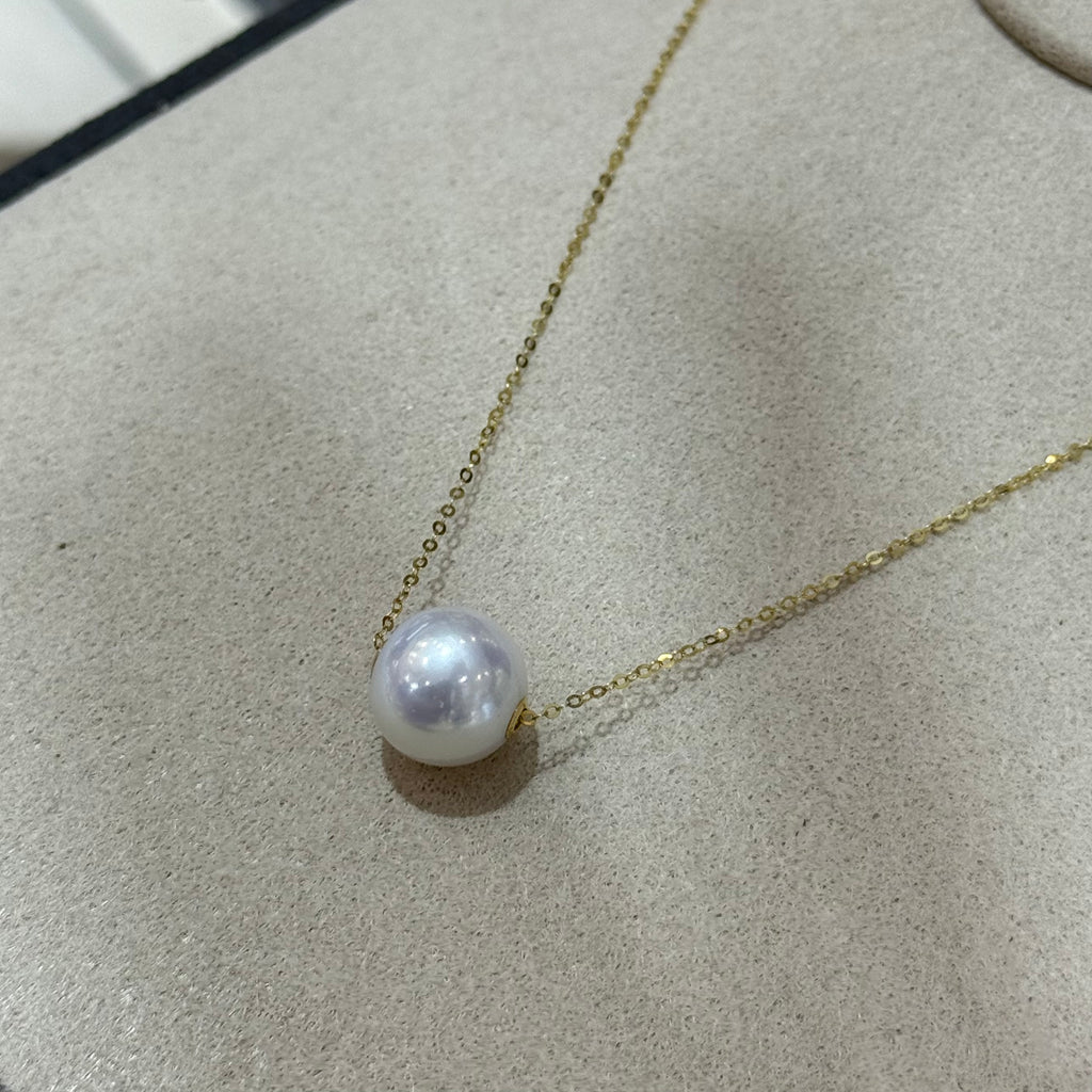 STARRY JEWELRY [Shiguang] 18k Natural Freshwater Pearl Clavicle Necklace, French Style, 11-12mm, Very Strong Luster, Nearly Round