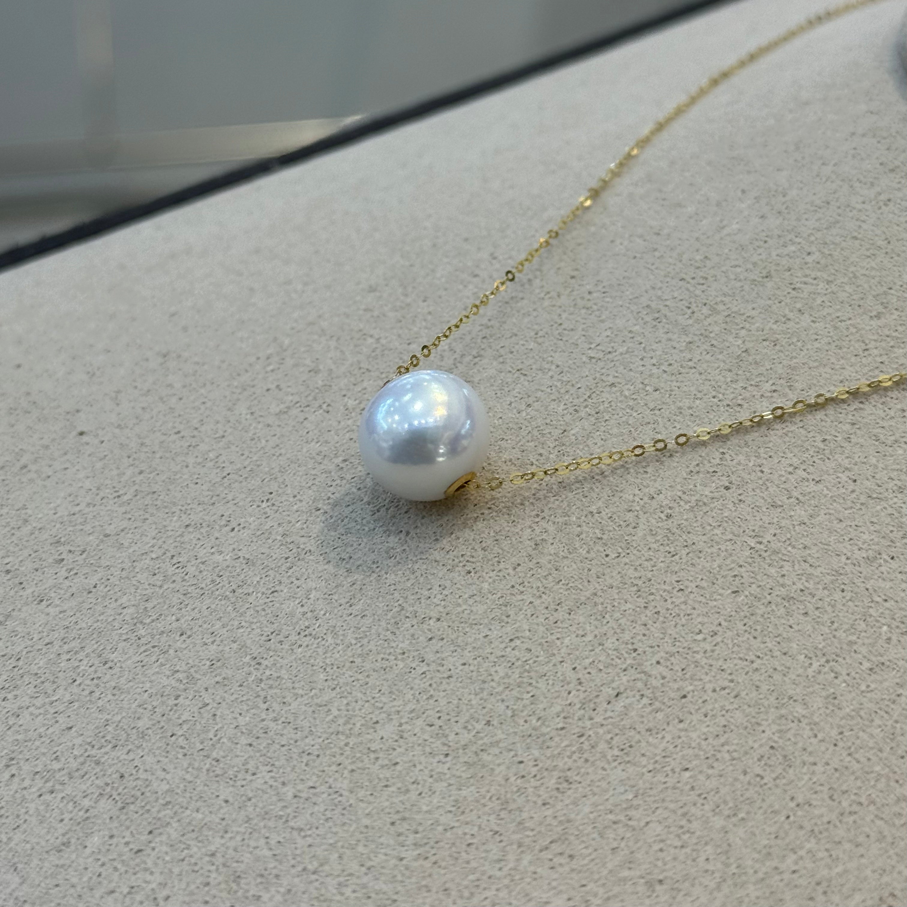 STARRY JEWELRY [Shiguang] 18k Natural Freshwater Pearl Clavicle Necklace, French Style, 11-12mm, Very Strong Luster, Nearly Round