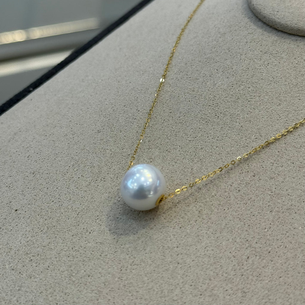 STARRY JEWELRY [Shiguang] 18k Natural Freshwater Pearl Clavicle Necklace, French Style, 11-12mm, Very Strong Luster, Nearly Round