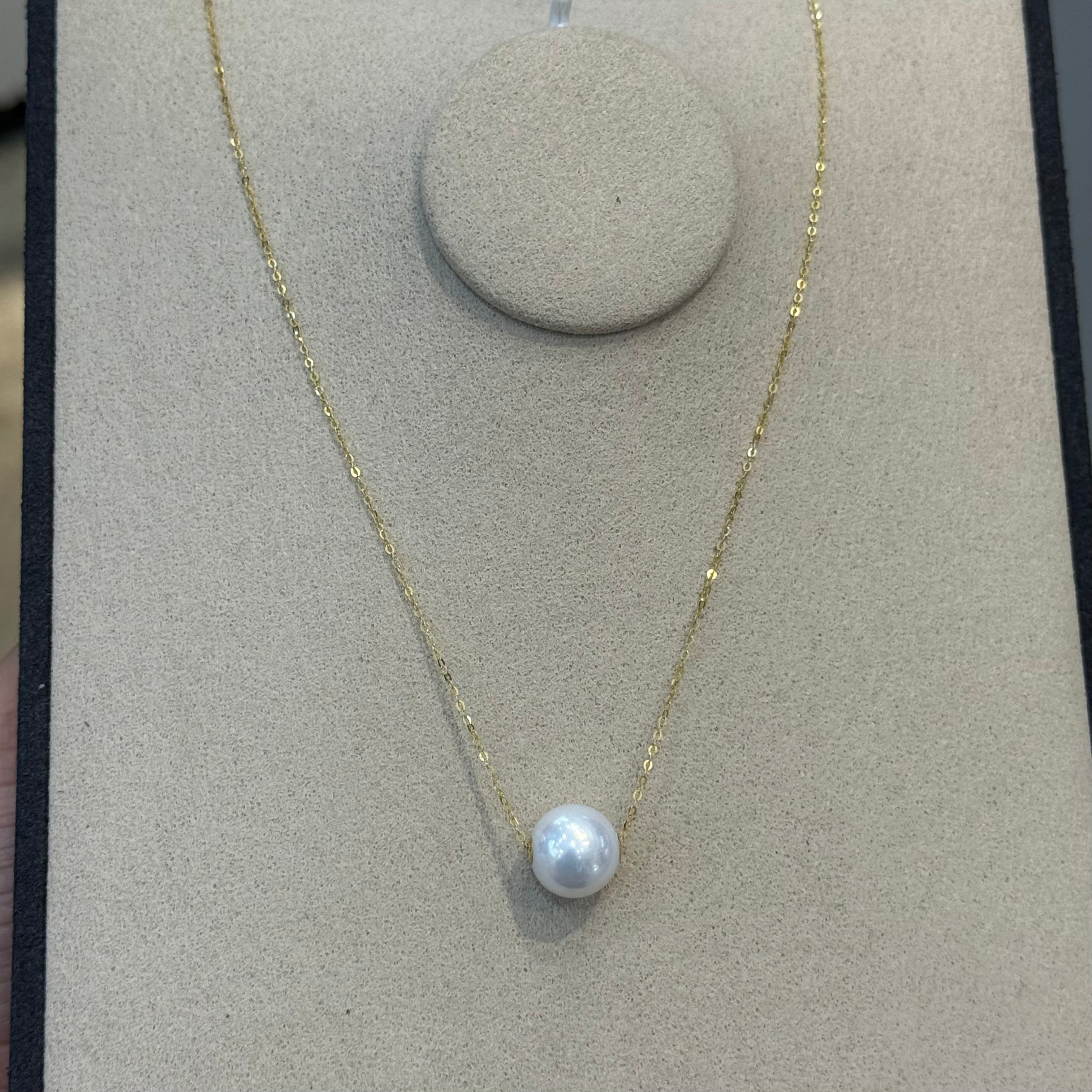 STARRY JEWELRY [Shiguang] 18k Natural Freshwater Pearl Clavicle Necklace, French Style, 11-12mm, Very Strong Luster, Nearly Round