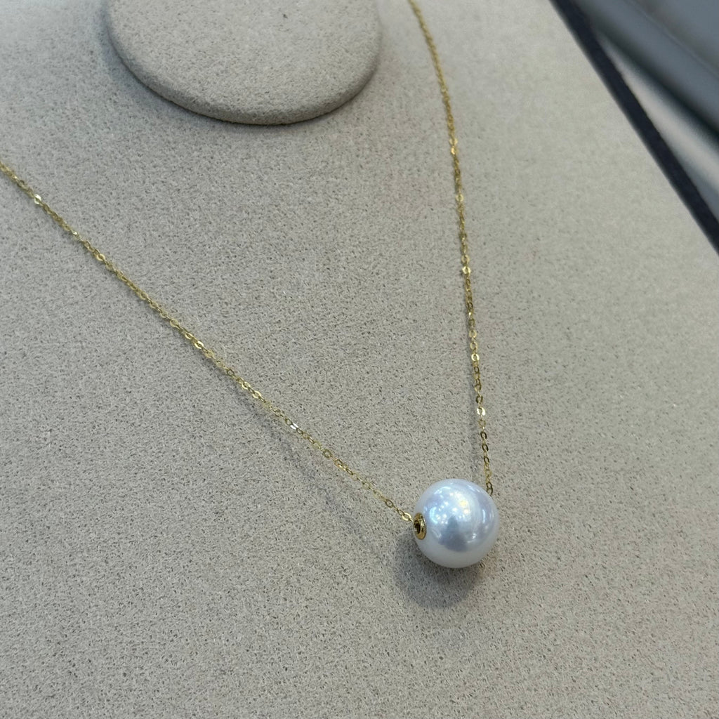 STARRY JEWELRY [Shiguang] 18k Natural Freshwater Pearl Clavicle Necklace, French Style, 11-12mm, Very Strong Luster, Nearly Round