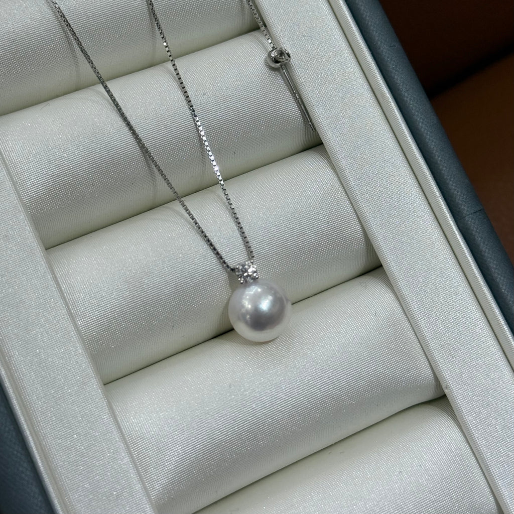 STARRY JEWELRY [Lost] Natural Sea Water Pearl Necklace Akoya Classic Princess Style 18k White Gold 8.5-9mm