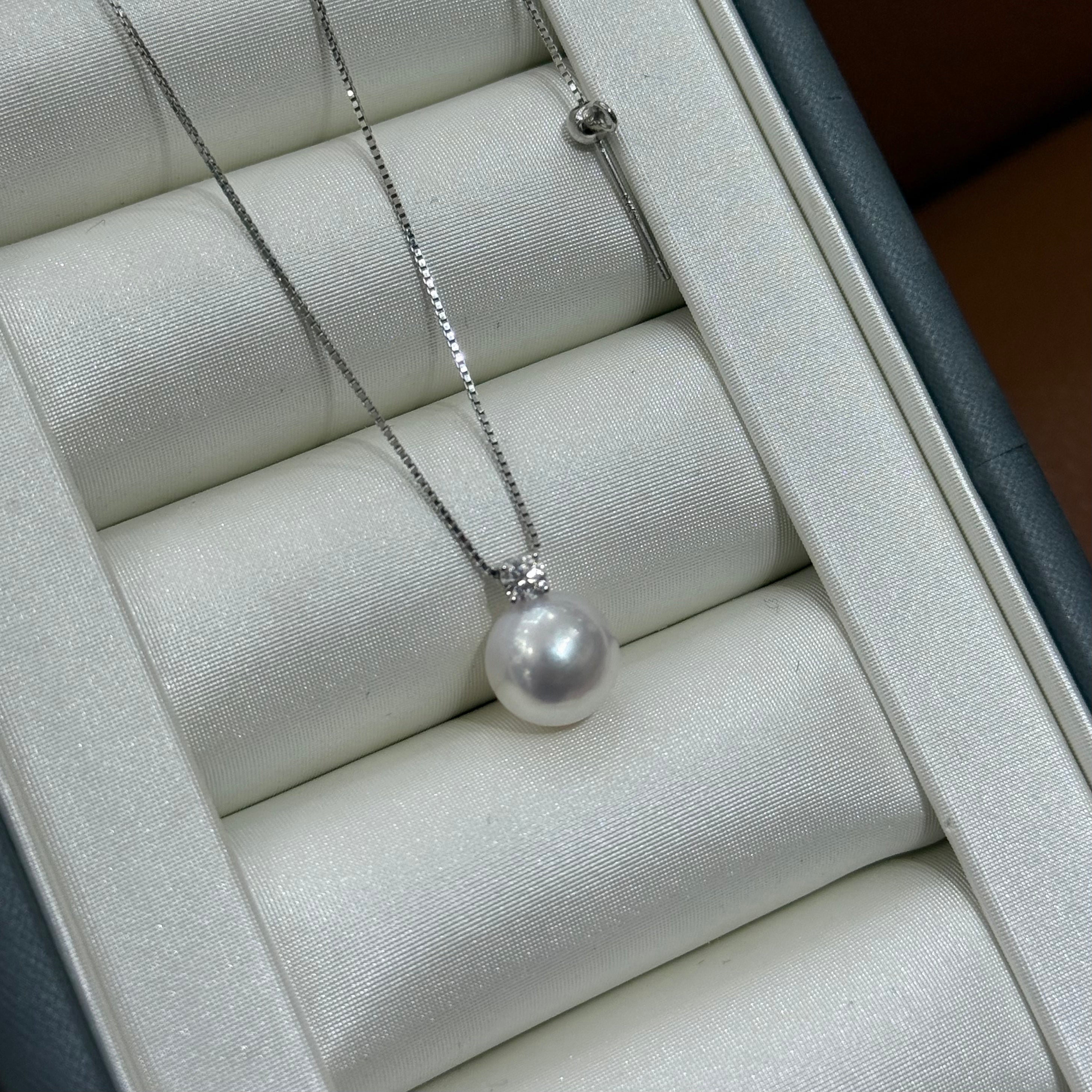 STARRY JEWELRY [Lost] Natural Sea Water Pearl Necklace Akoya Classic Princess Style 18k White Gold 8.5-9mm