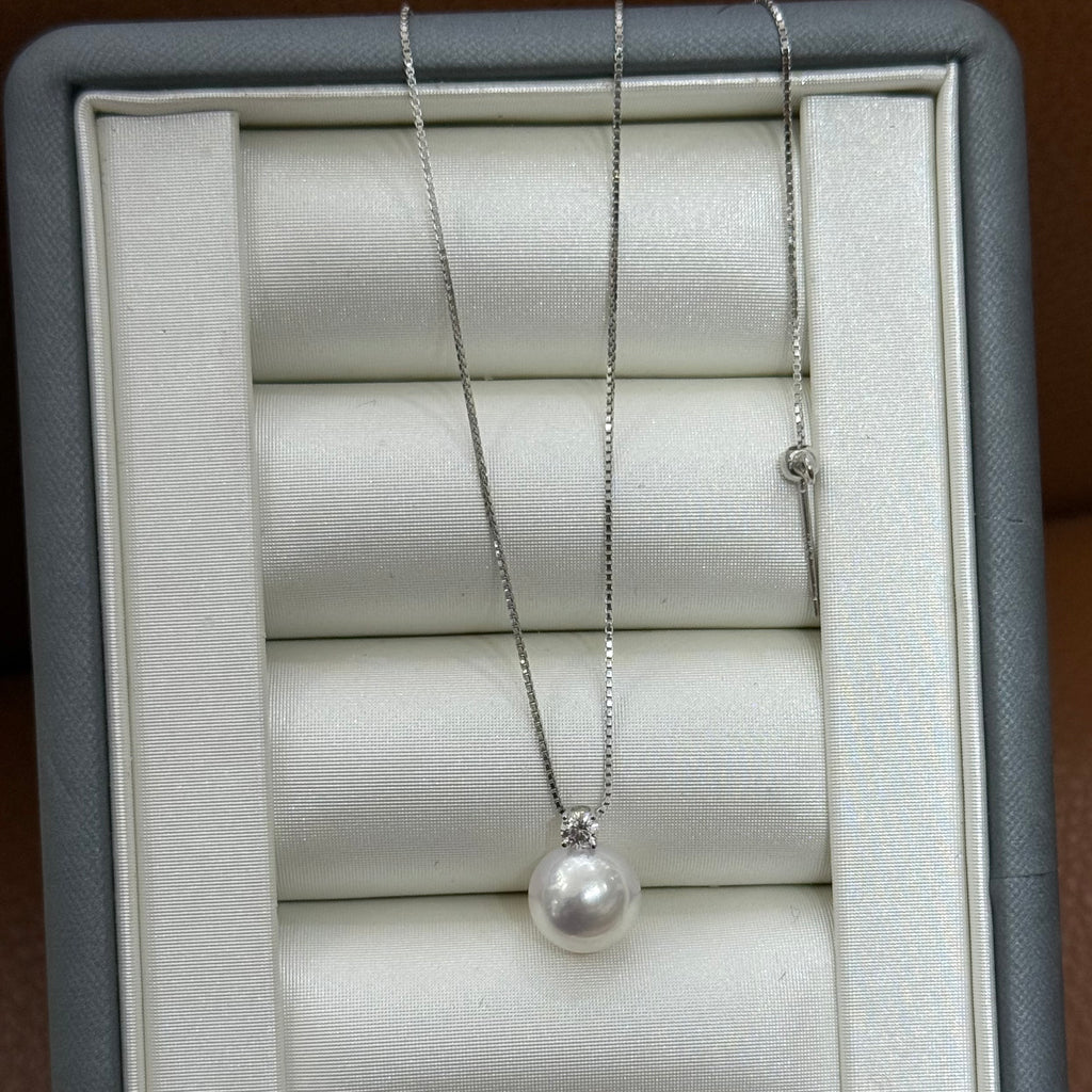 STARRY JEWELRY [Lost] Natural Sea Water Pearl Necklace Akoya Classic Princess Style 18k White Gold 8.5-9mm