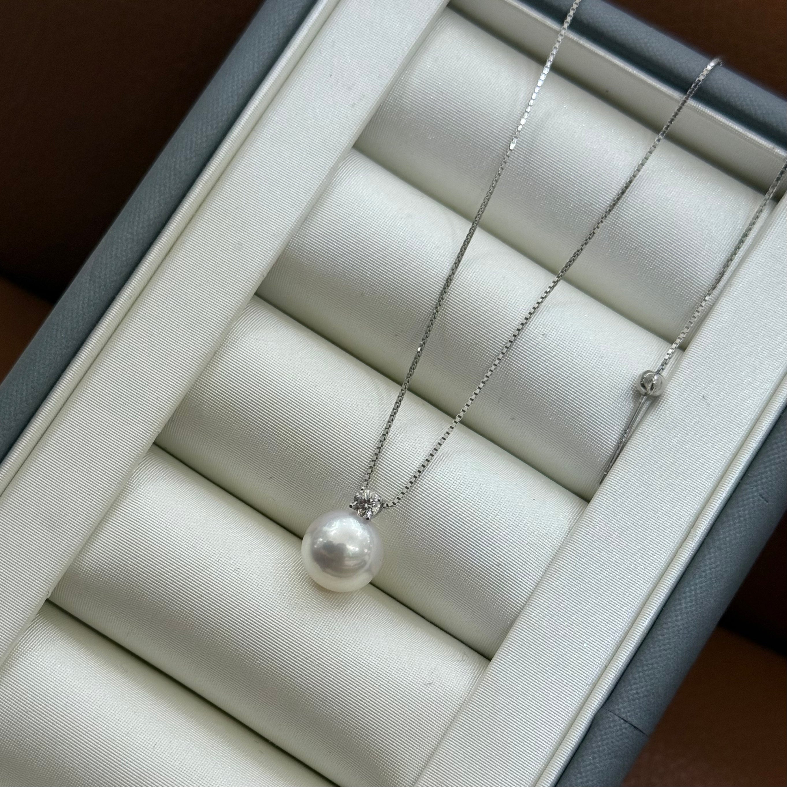 STARRY JEWELRY [Lost] Natural Sea Water Pearl Necklace Akoya Classic Princess Style 18k White Gold 8.5-9mm