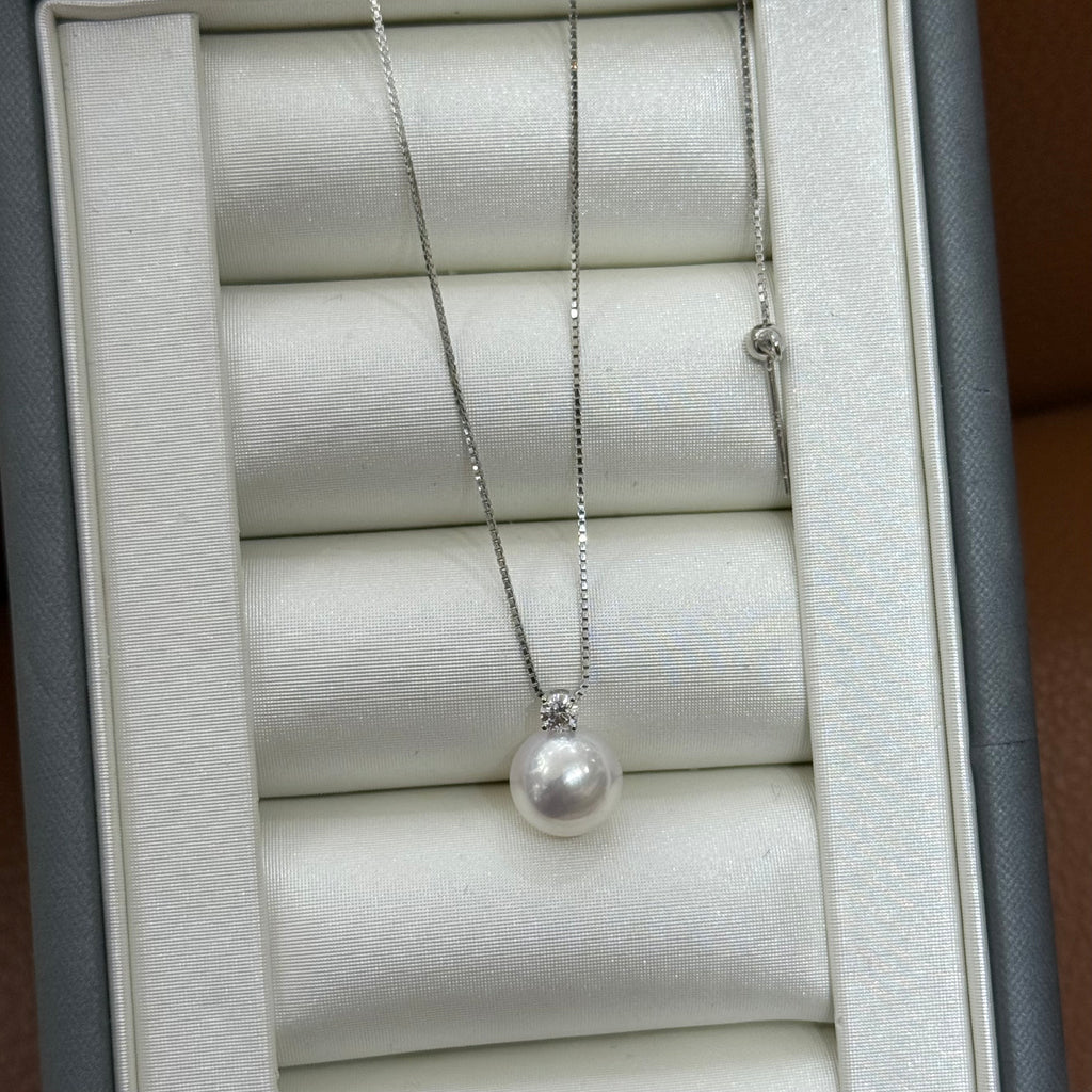 STARRY JEWELRY [Lost] Natural Sea Water Pearl Necklace Akoya Classic Princess Style 18k White Gold 8.5-9mm