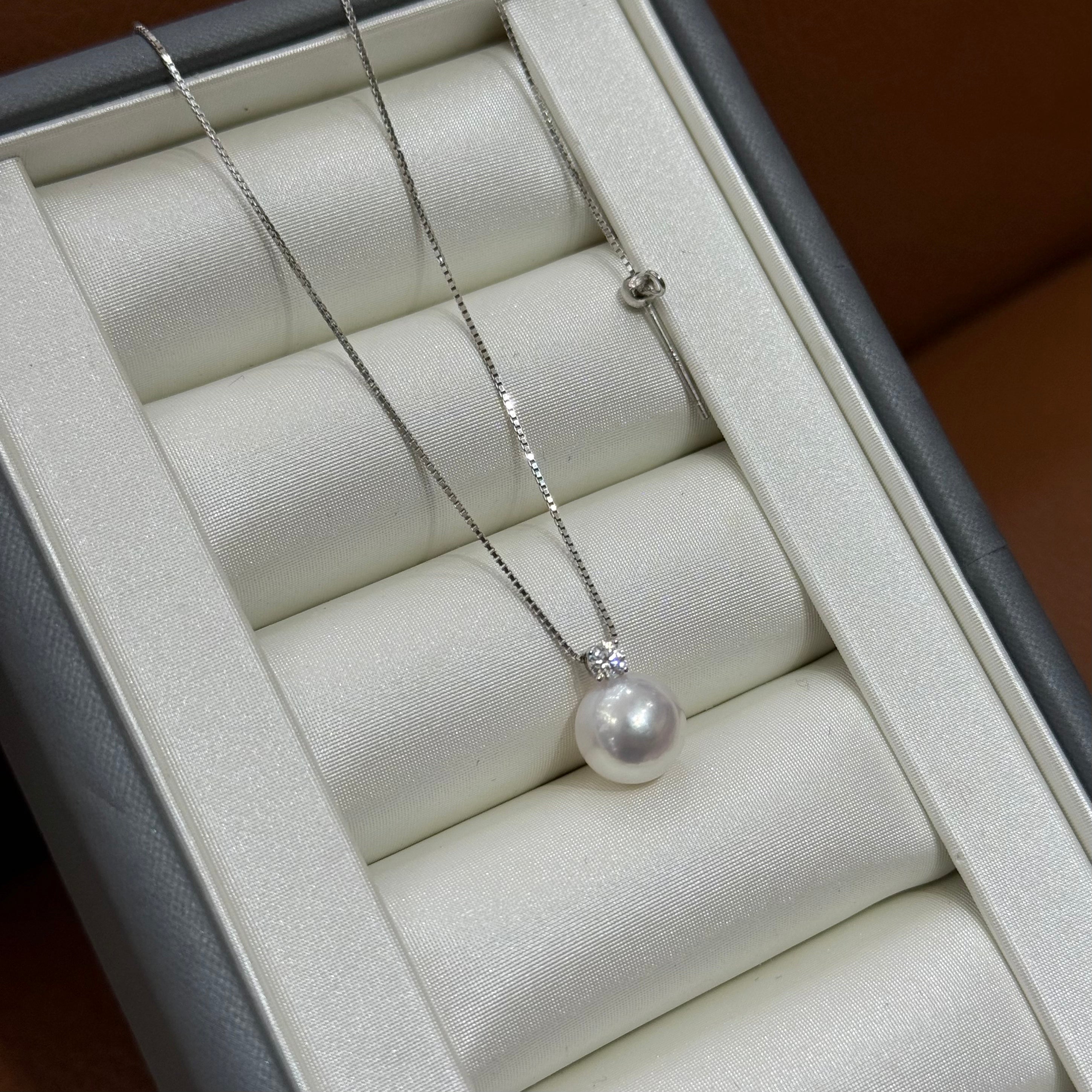 STARRY JEWELRY [Lost] Natural Sea Water Pearl Necklace Akoya Classic Princess Style 18k White Gold 8.5-9mm