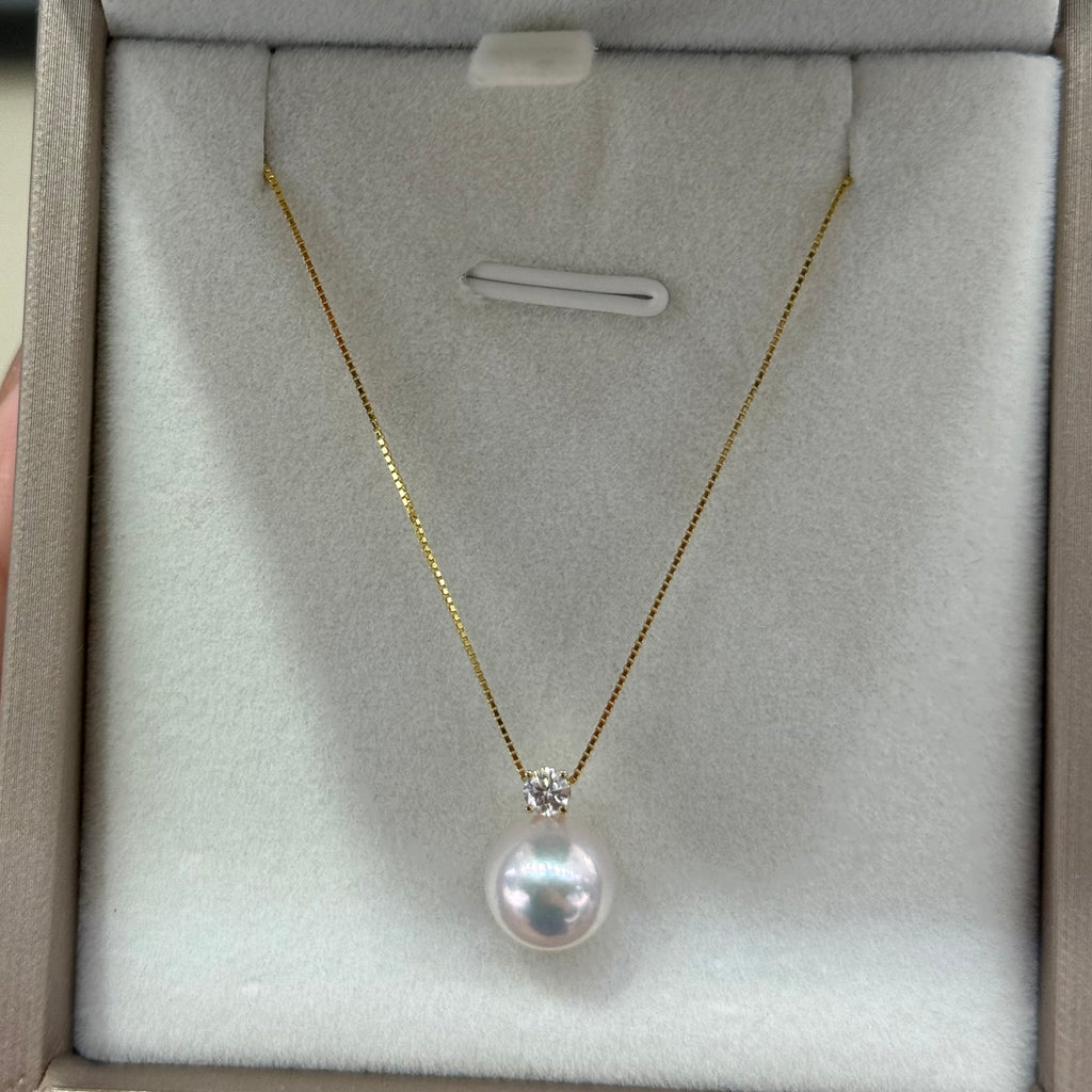 STARRY JEWELRY Lost: Akoya Classic Princess Cut 18K Yellow Gold Natural Seawater Pearl Necklace 8.5-9mm